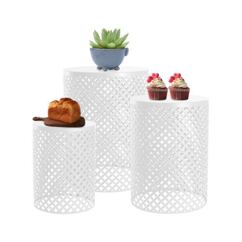 3pcs White Metal Frame Accent Table Modern Iron End Table Outdoor Side Table US