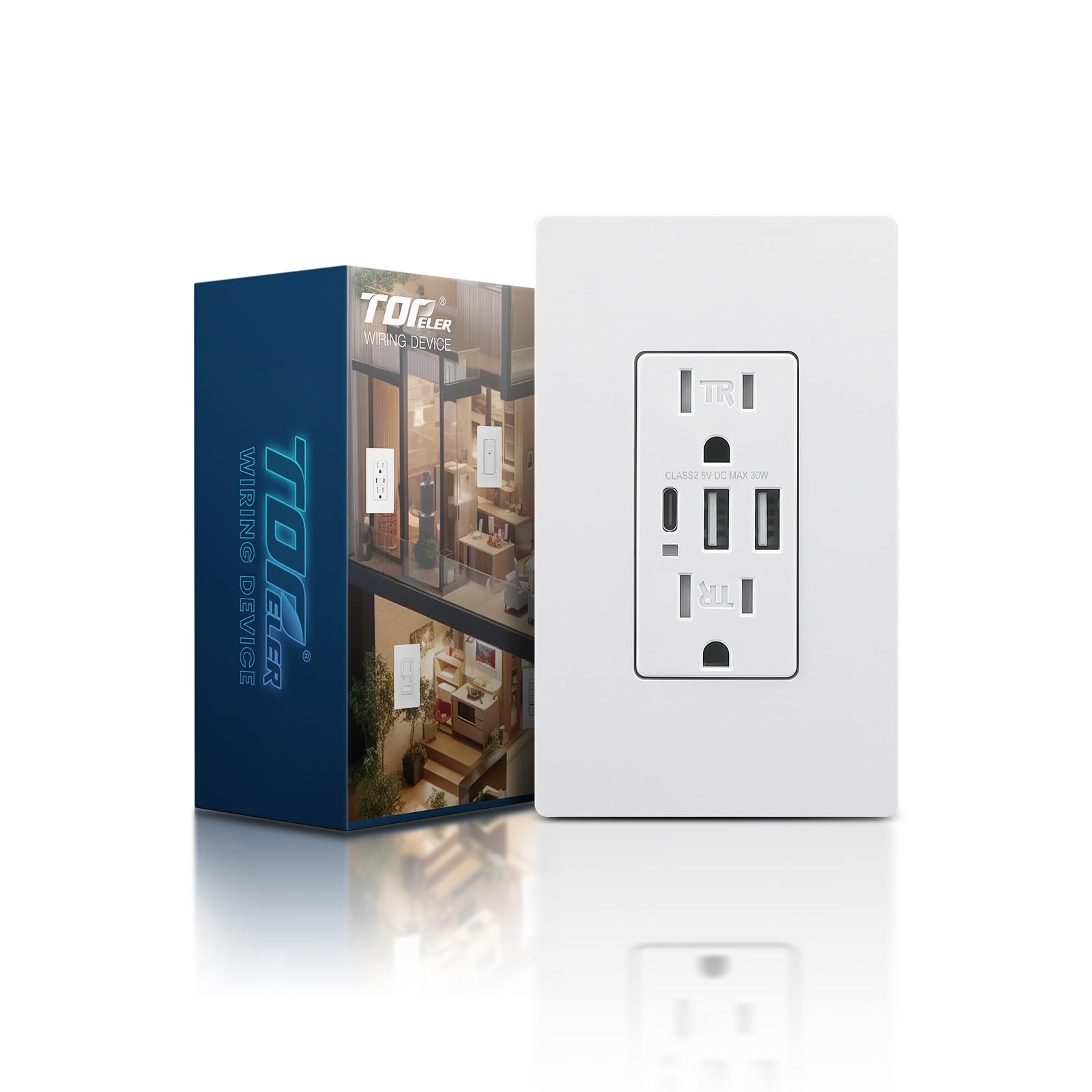 TOPELER USB C Wall Outlet, 15A Tamper Resistant Receptacle with 3 USB Port, 6...
