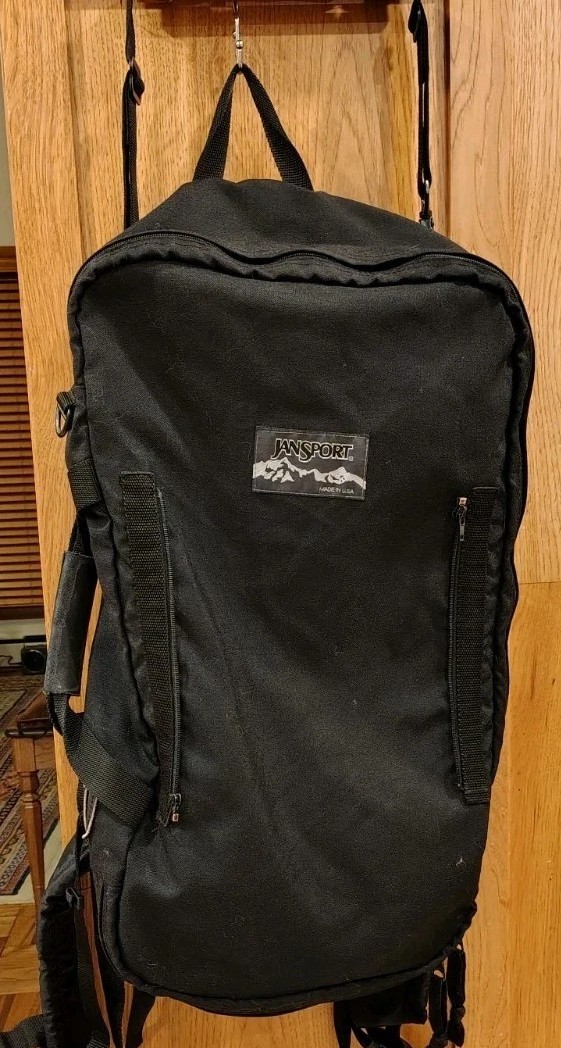 Vintage Black Jansport Internal Frame Convertible 24x16 Big Backpack Hiking B45