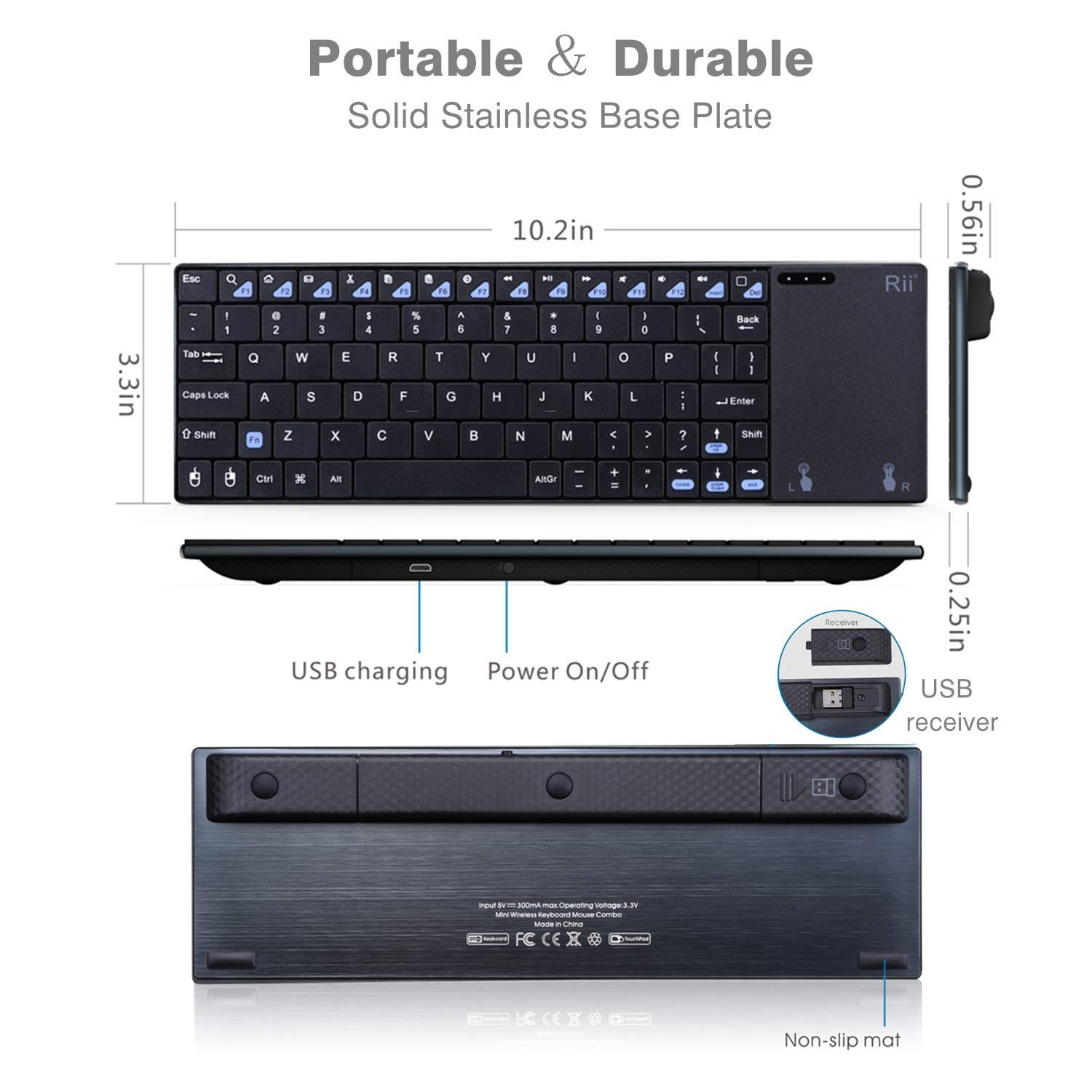 Rii K12+ Mini Wireless Keyboard with Large Touchpad Mouse&Qwerty Black