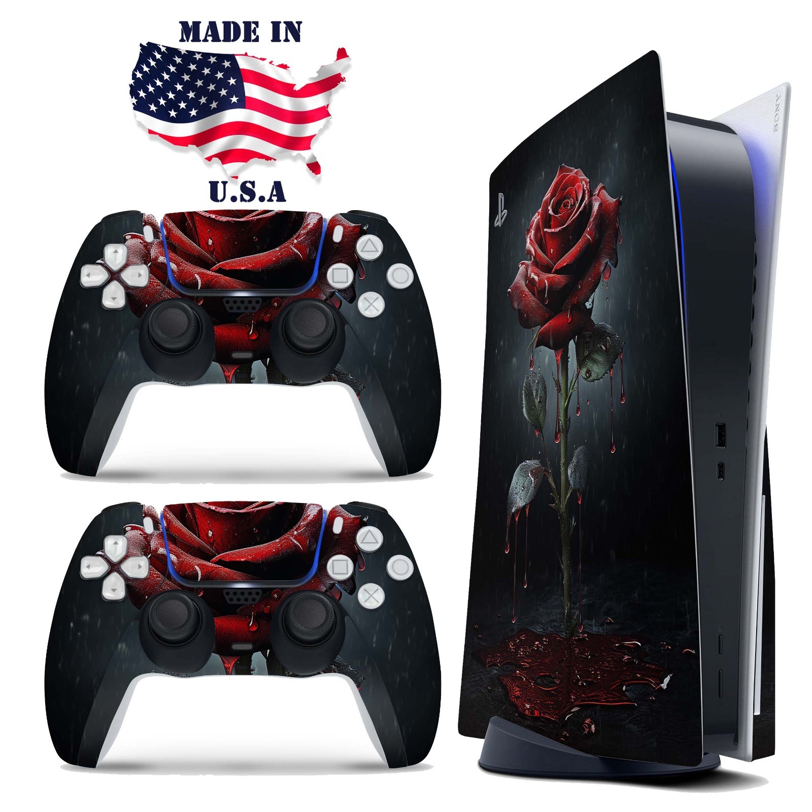 Gothic Red Rose PS5 Console & Controller Vinyl Skin Wrap Decal Set