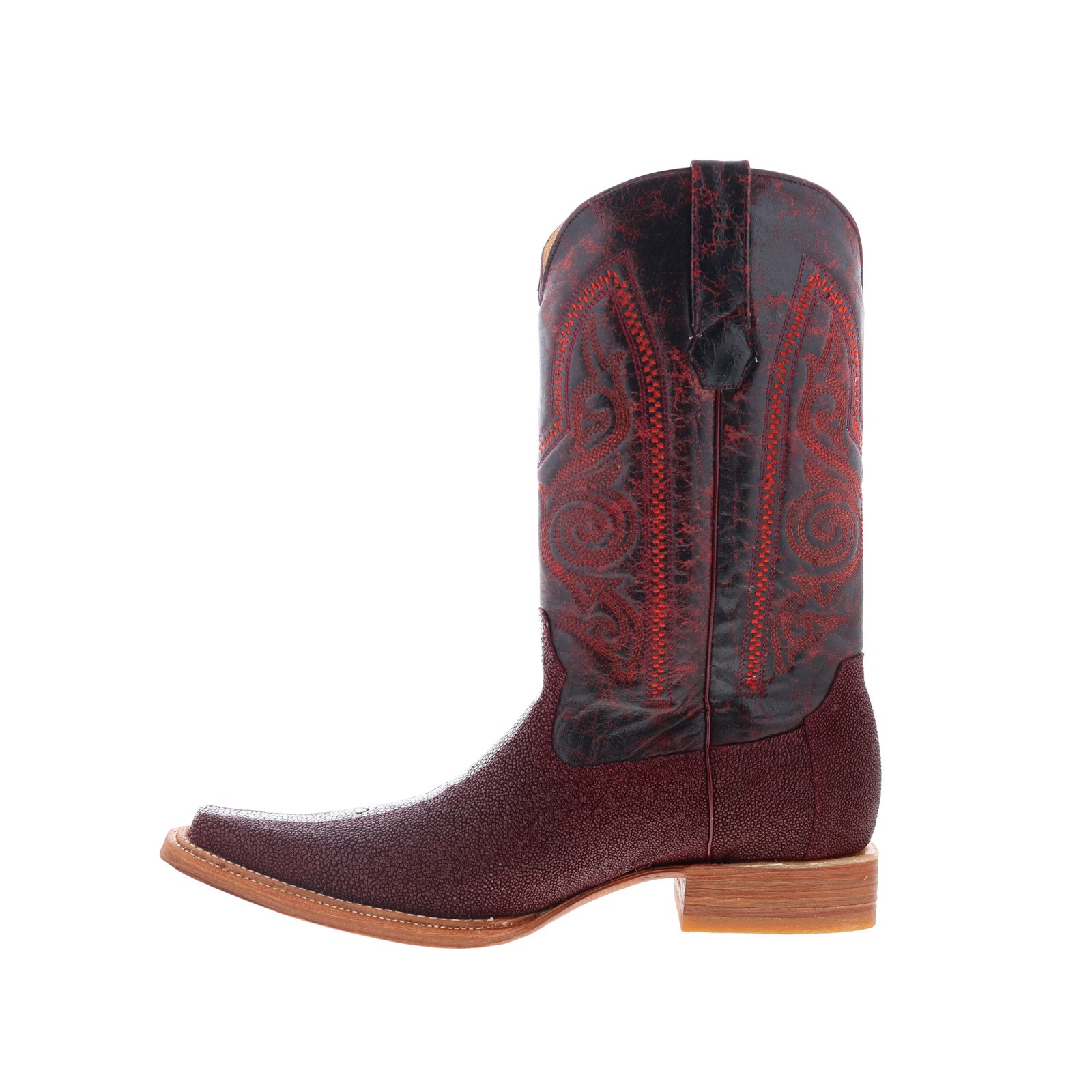 Los Altos Polished Stingray Mens Burgundy Wide Cowboy Western Boots 12