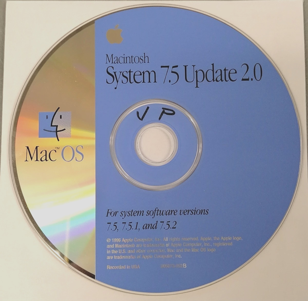 Apple Macintosh System 7.5 Update v2.0 PN:U95073-052B
