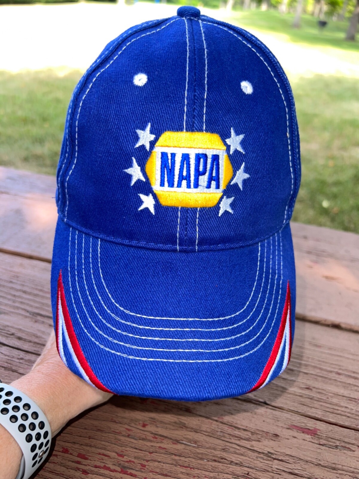Napa blue w Red Yellow White Accents Hat Cap Hook Loop Napa Brand See Photos EUC