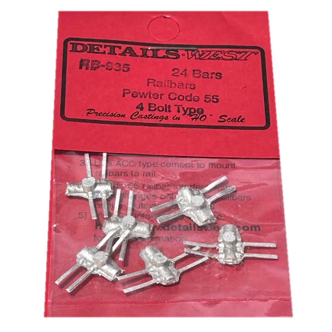 NEW Details West RB-935 Railbars Code 55 4 Bolt - Pewter (24) HO Scale