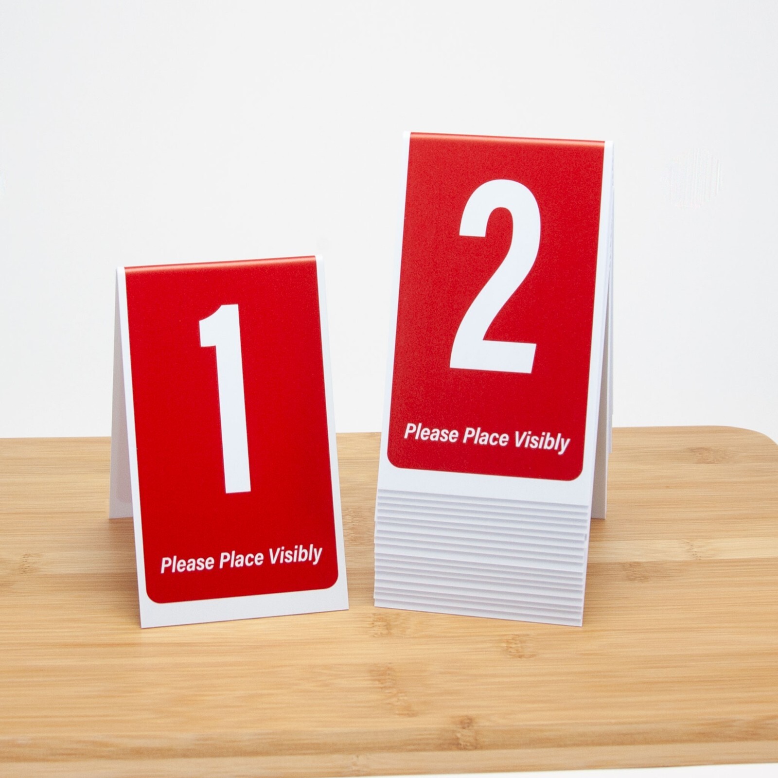 Plastic Table Numbers 1-100, Red w/ White Numbers, Tent Style, Free Shipping