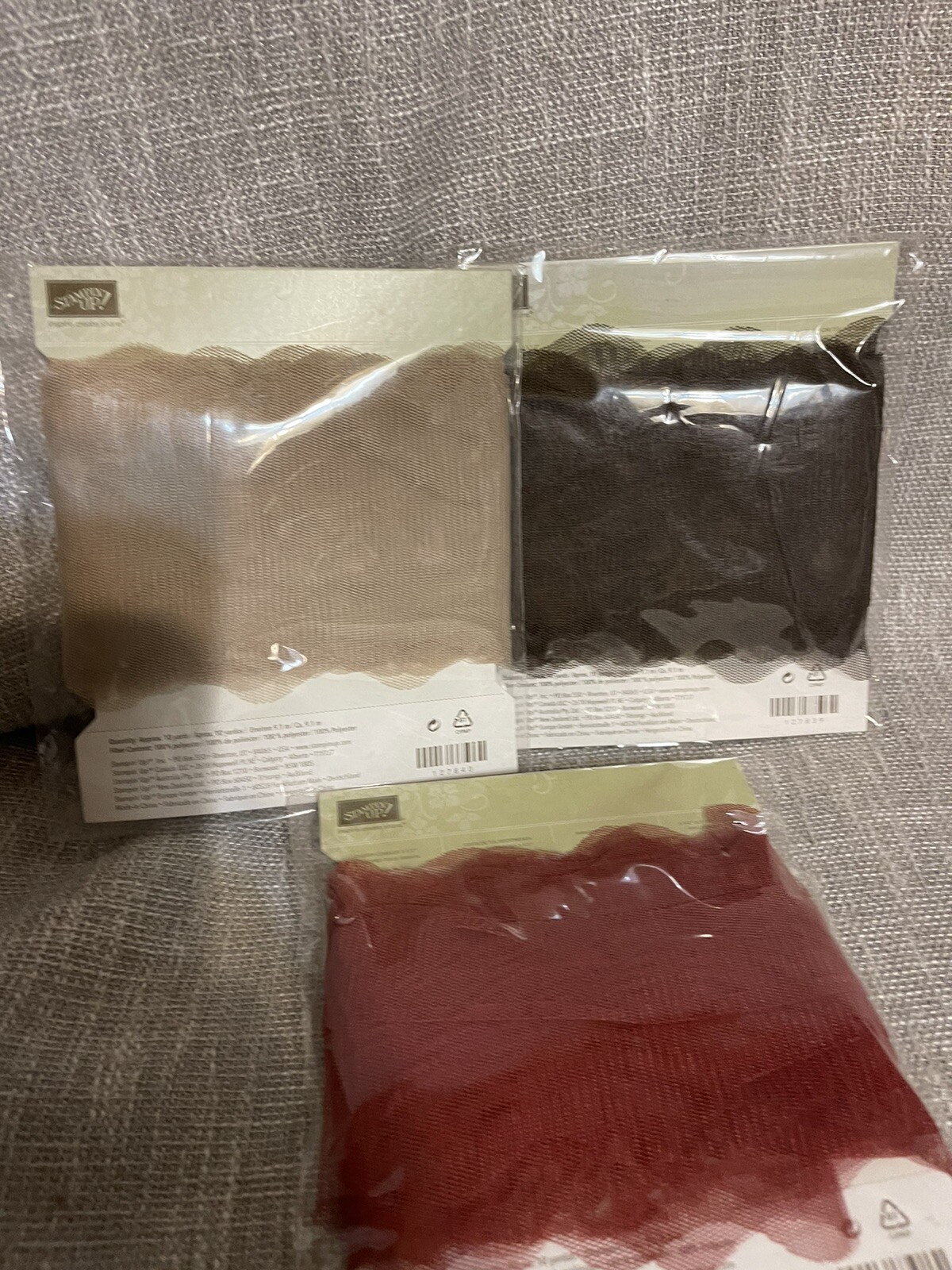 NEW lot 3 STAMPIN UP SCALLOPED TULLE RIBBON-ESPRESSO-CRUMB CAKE-CHERRY COBBLER
