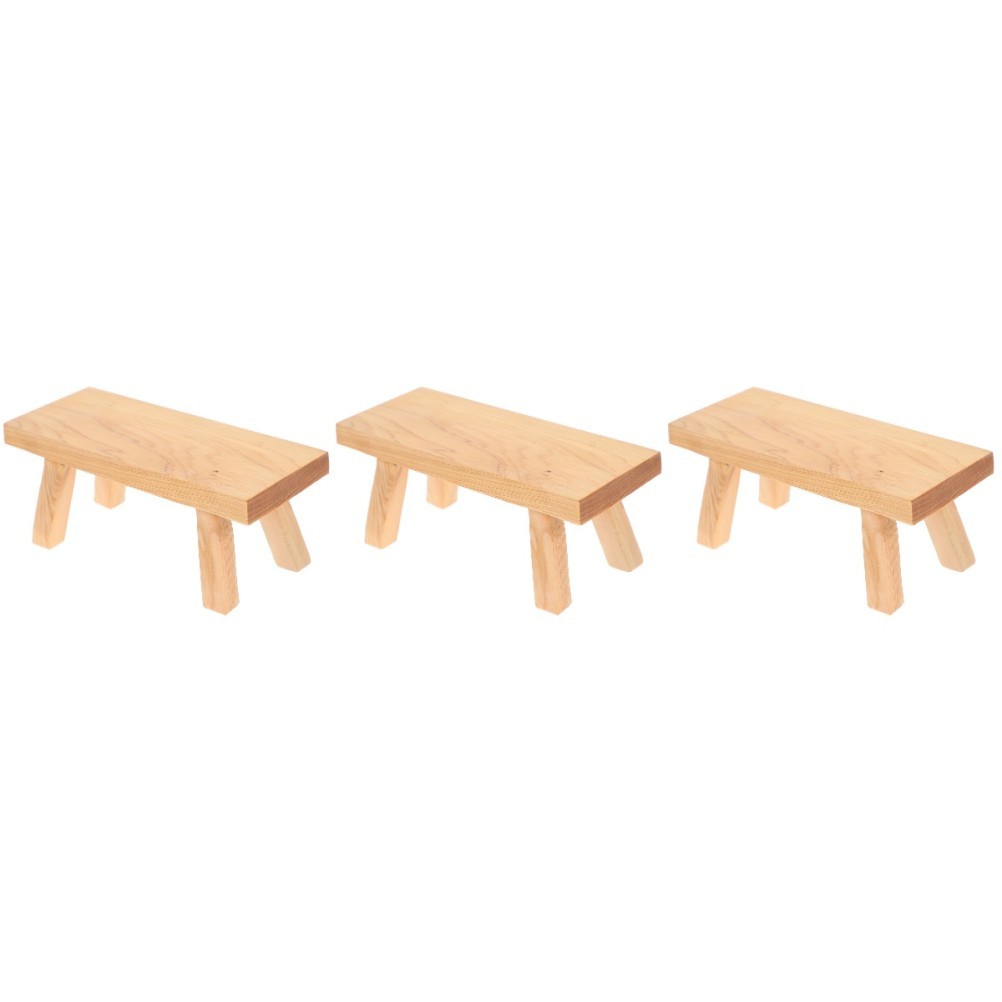 Set of 3 Small Display Stool for Decoration Rustic Wooden Step Short
