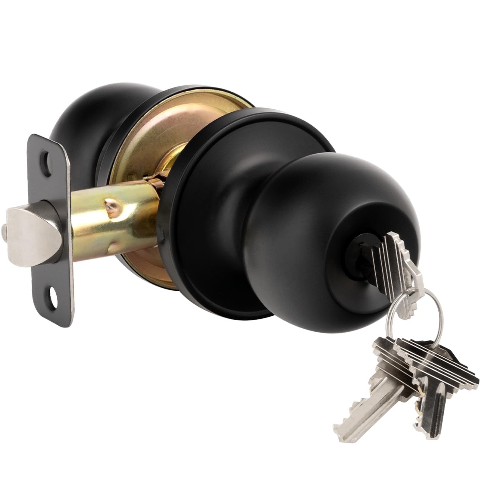 HOSOM Door Knob with Lock and Key, Keyed Entry Knob, 1 Pack, Matte Black