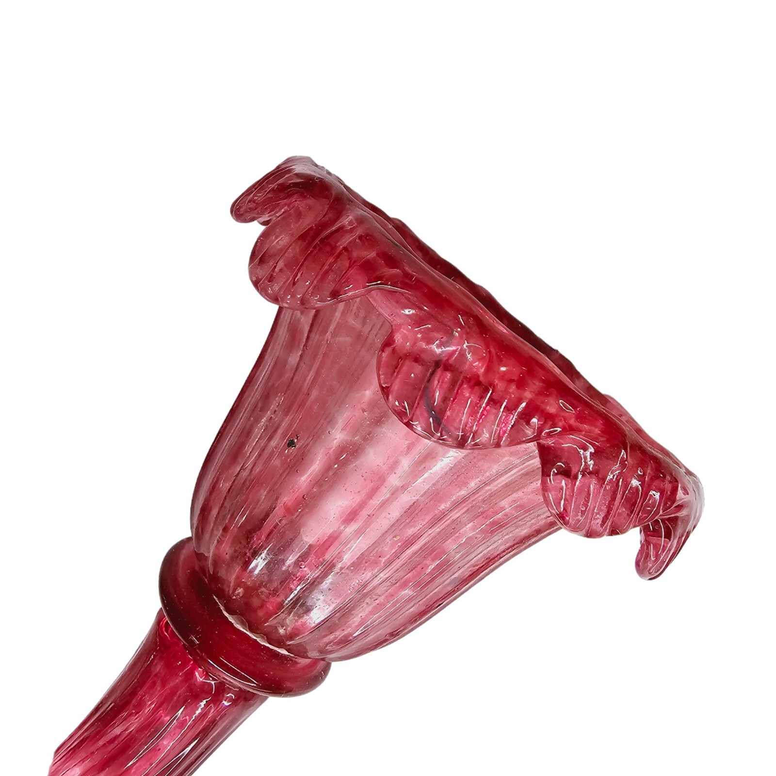 Venetian Cranberry Chandelier Part Arm Shade Pink Glass Curved Leaf Ribbed #4