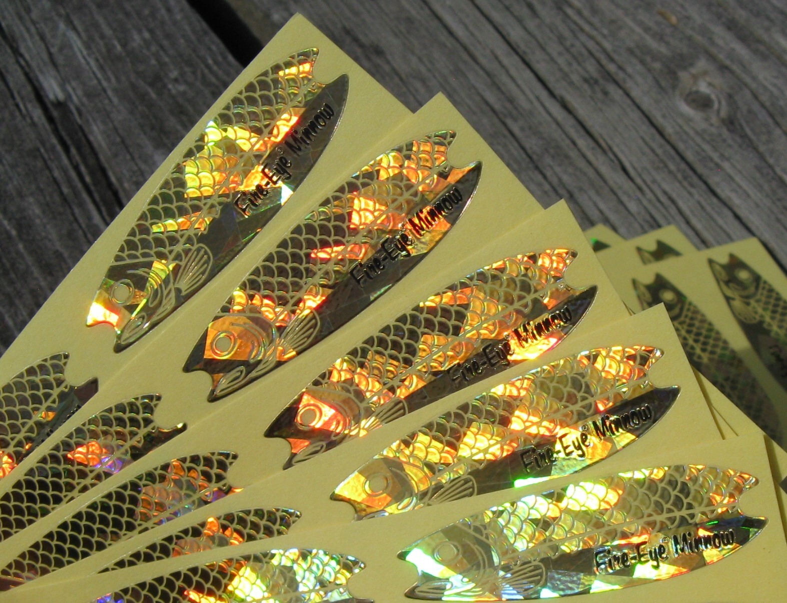 Holographic Fire Eye Minnow Replacement Decals Size 4-4.5 Lot of 96 Gold E1