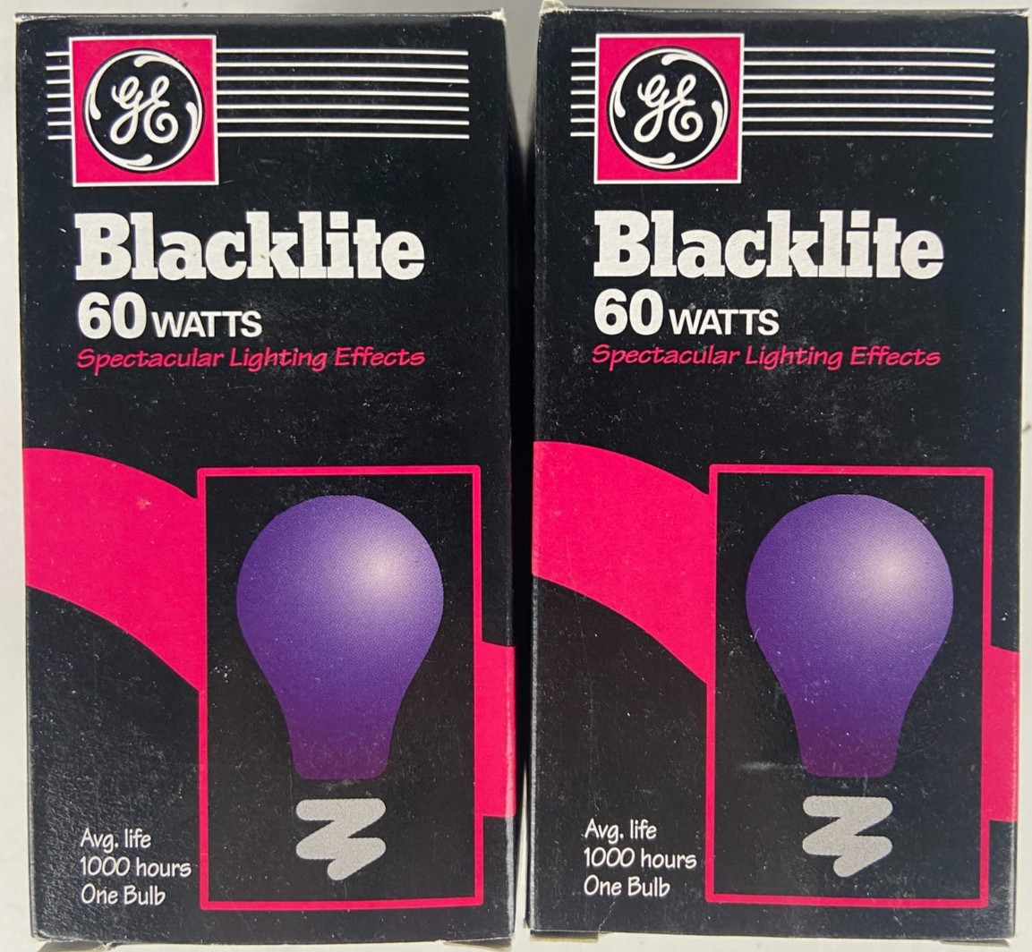 2-Pack GE 60W Black Light Light Bulbs - Vtg Old Stock Blacklite Black Light