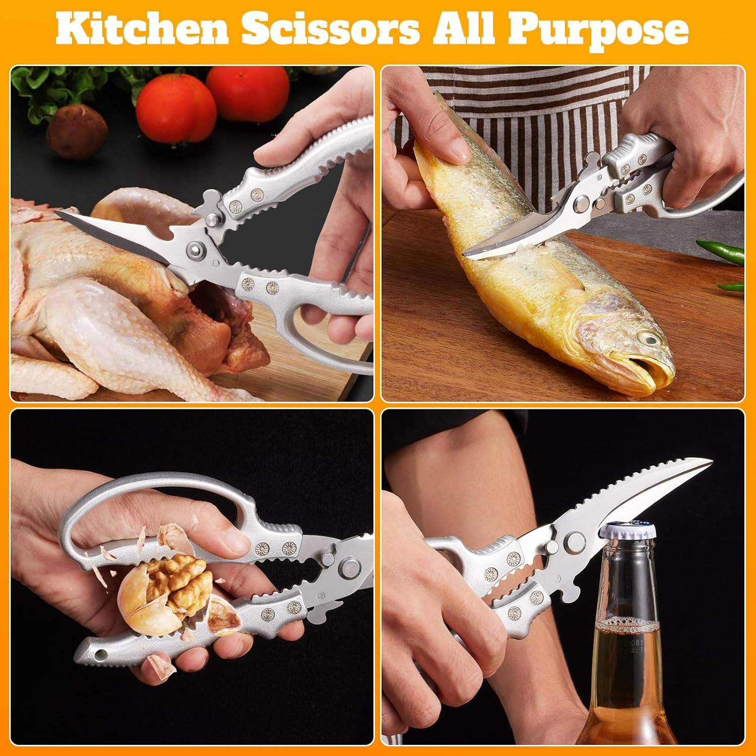 Professional Kitchen Shears, Heavy-Duty Razor Sharp Poultry & Meat Scissors