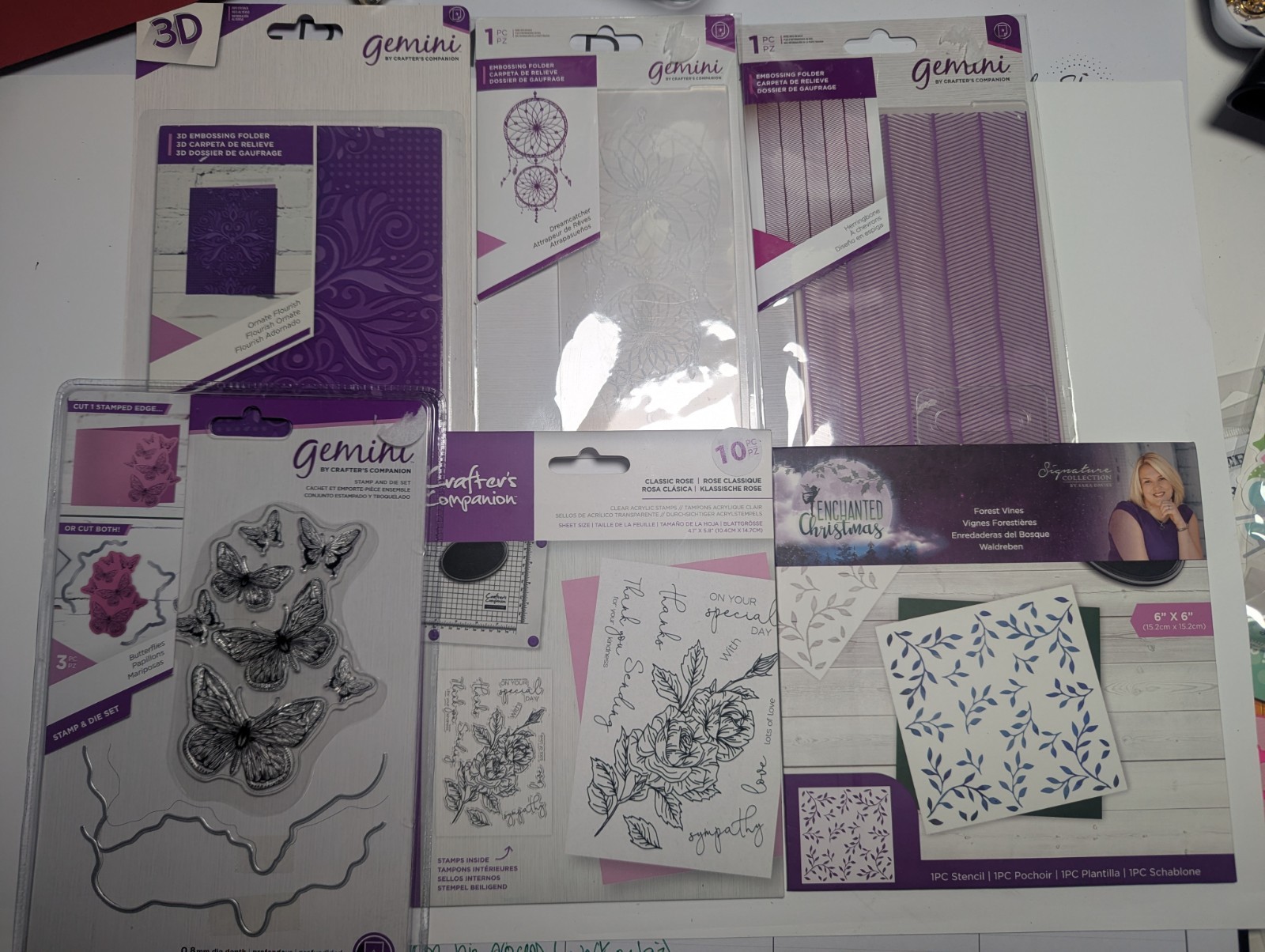 Crafter's Companion Lot (6) Embossing Folders, stamp & dies, stencil, & stamps