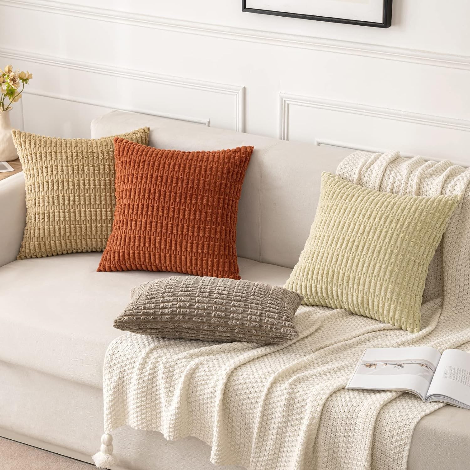 MIULEE Fall Pack of 2 Corduroy Decorative Throw 18" x (Pack 2), Rust