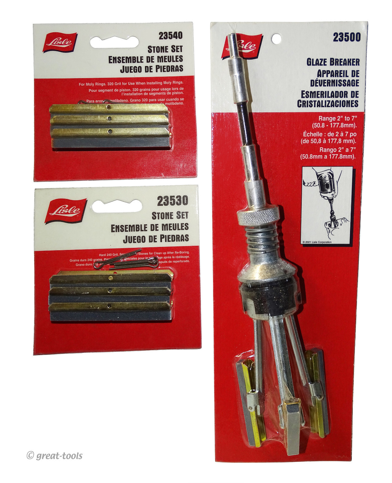 ENGINE CYLINDER HONE SET – Lisle Tools – 220 grit, 240 grit, and 320 grit stones