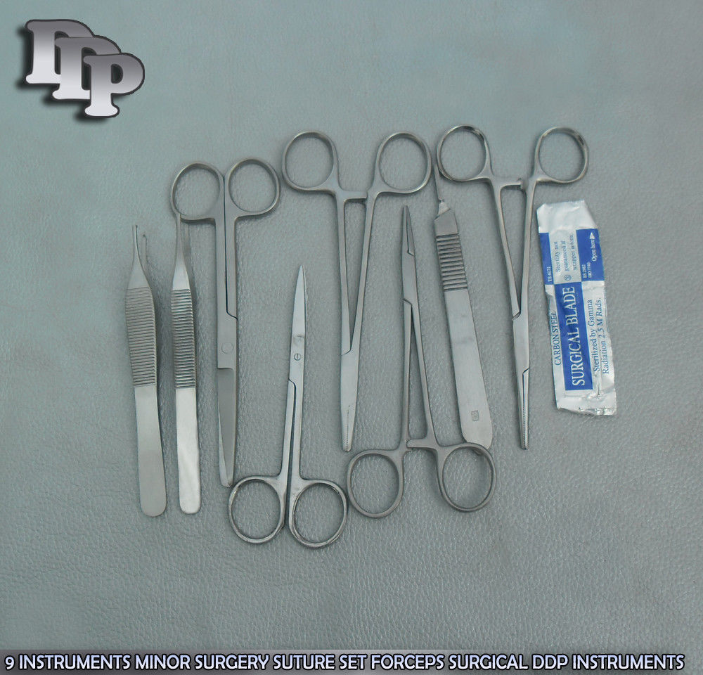 9 INSTRUMENTS MINOR SURGERY SUTURE SET FORCEPS DS-704