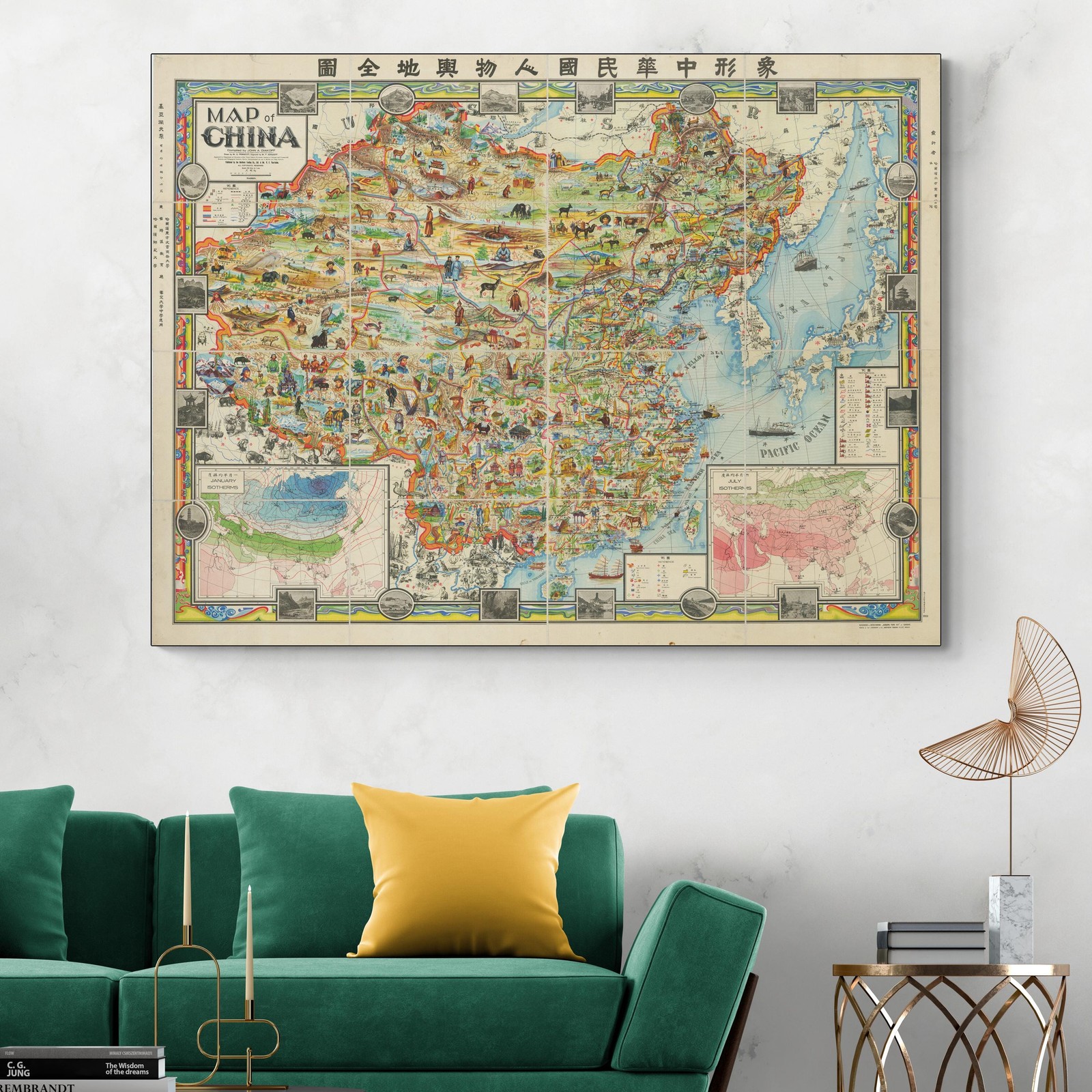 1931 Pictorial Map of China – Provinces, Cities & Landmarks Illustrated
