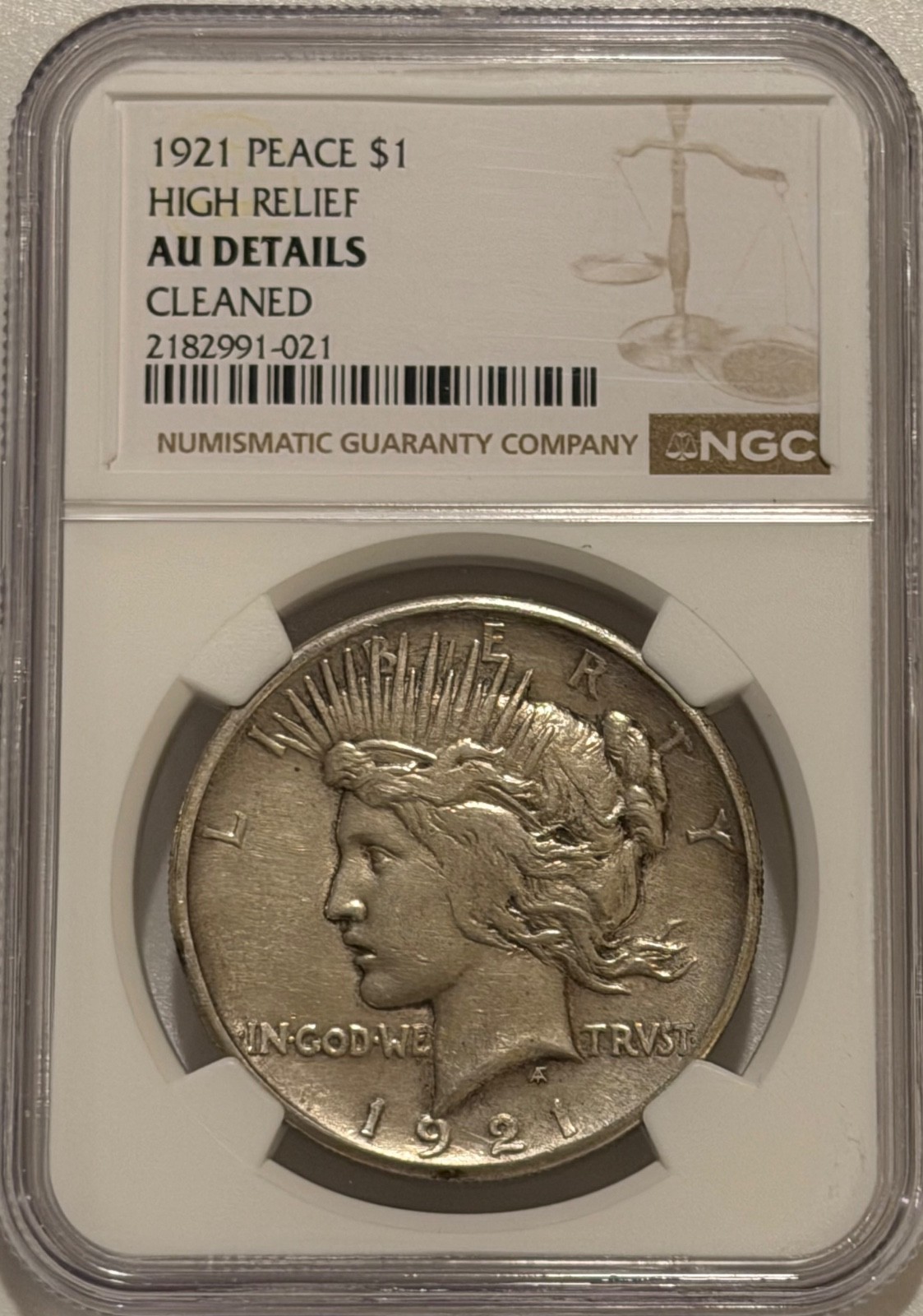 1921 Peace Silver Dollar NGC AU Details Key Date Peace