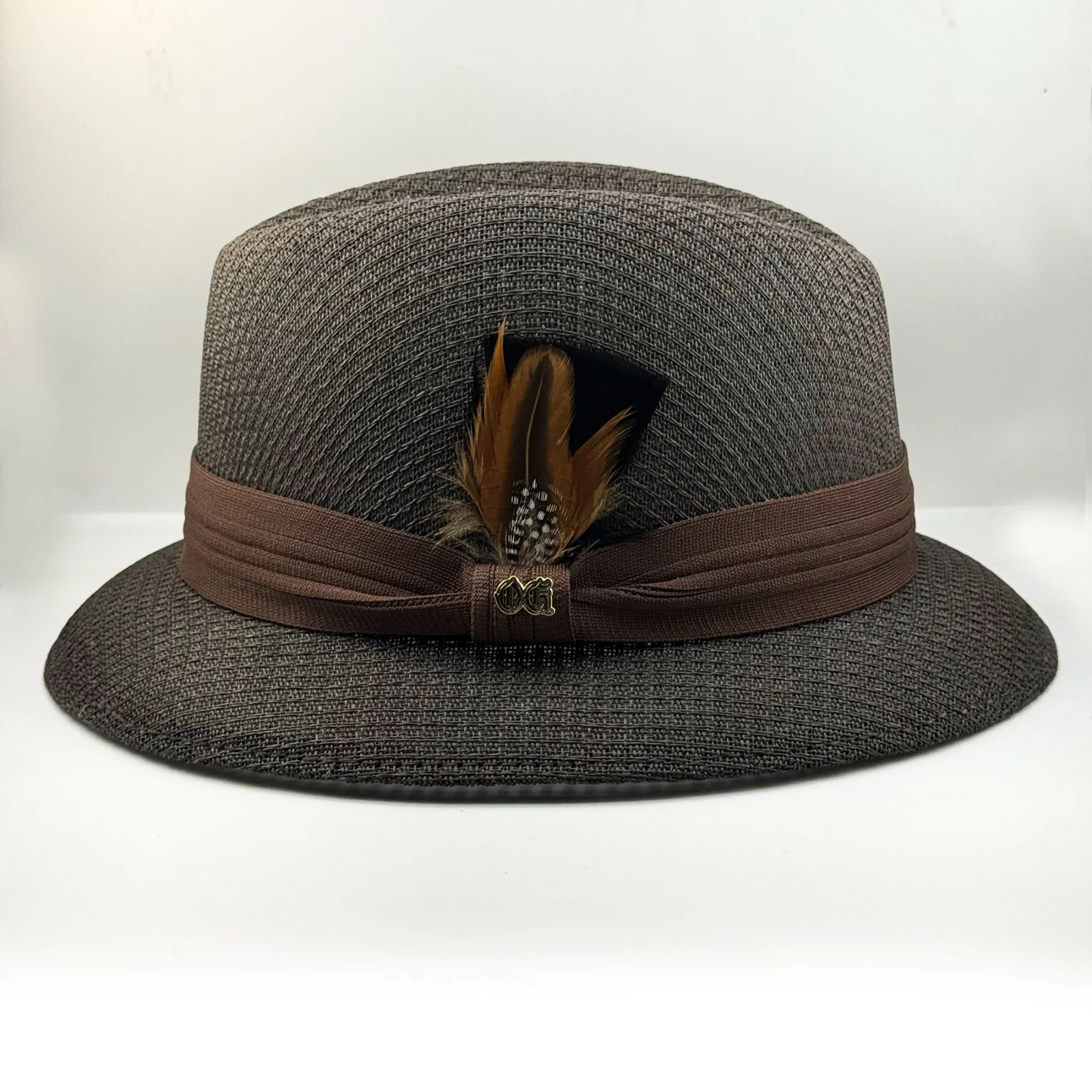 Dyse One Brown Fedora Brim Hat Feather OG Style Chicano Cholo Veterano Lowrider
