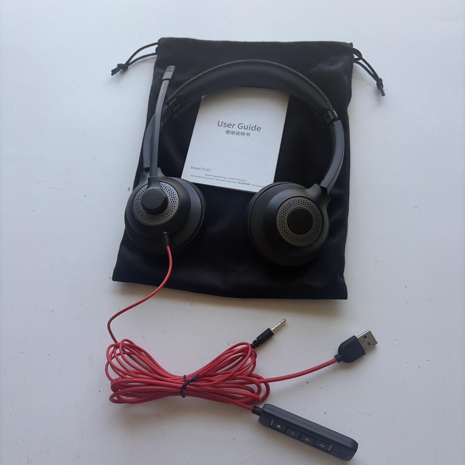 USB Headset with Microphone for PC, On-Ear Computer Laptop Headphones USB+3.5mm