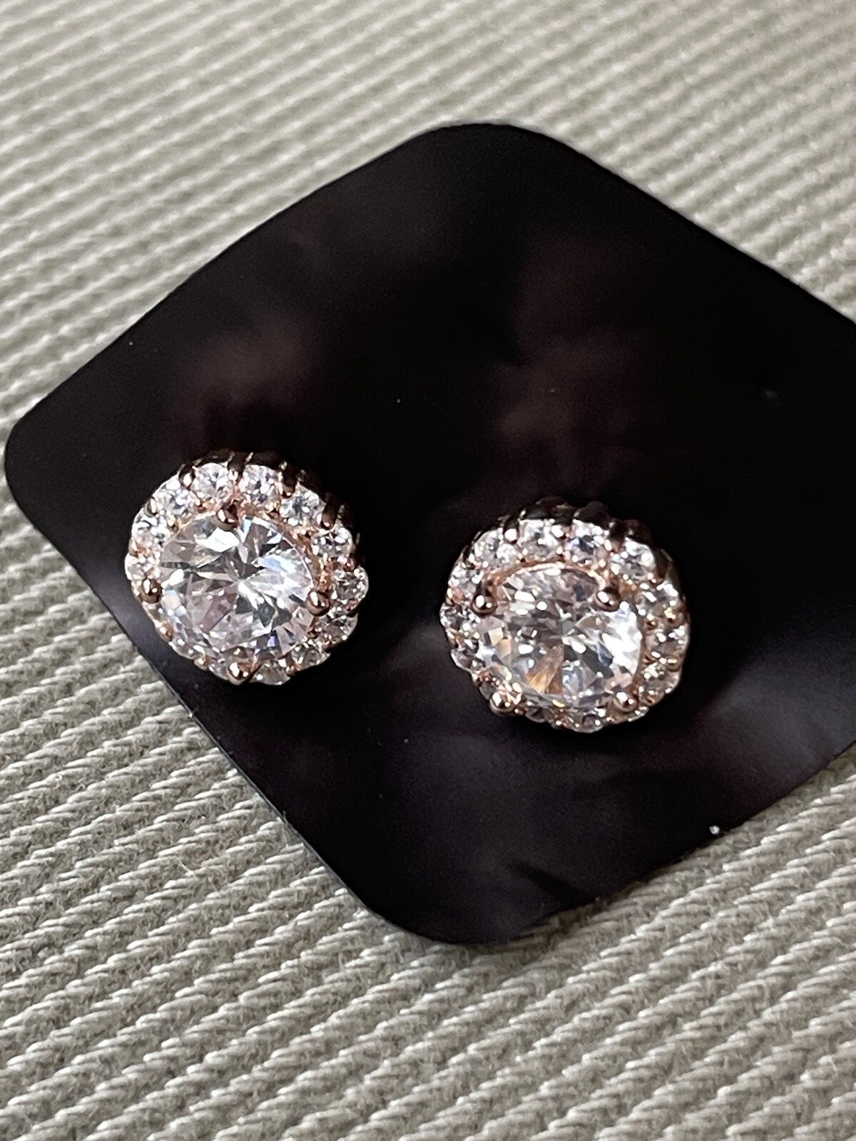 Pair of Gold Color Sterling Silver Faceted Brilliant Rhinestones Stud Earrings