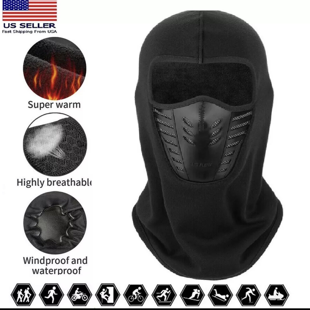 Navy Blue Windproof Fleece Neck Winter Balaclava Ski Full Face Mask Cold Weather