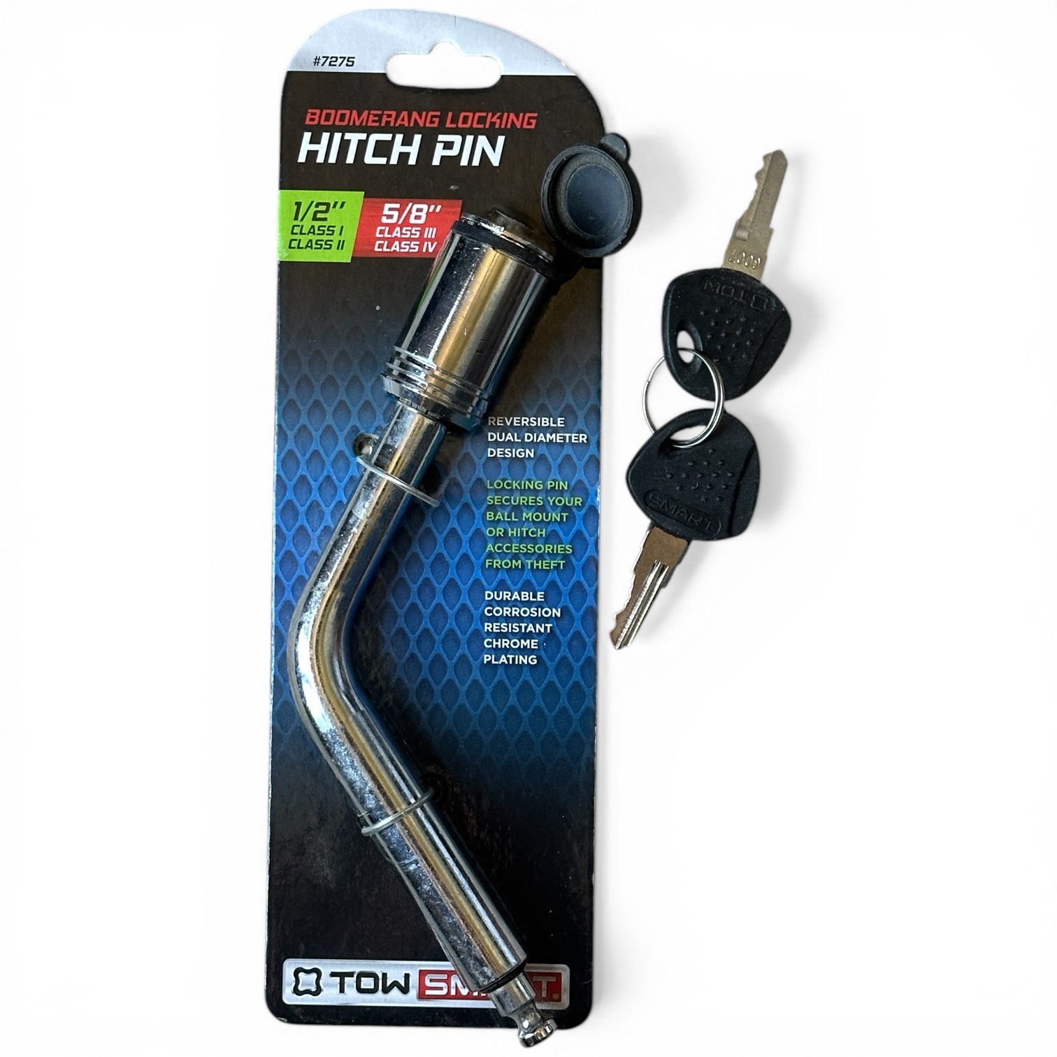 Tow Smart Boomerang Locking Hitch Pin Reversible Dual Diameter 5/8" 1/2" NEW