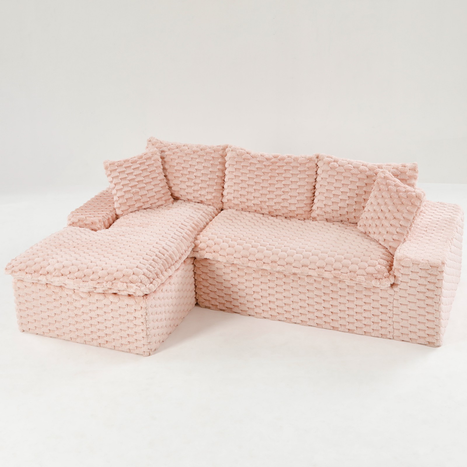 Pink Turtle Velvet Versatile Sofa: Convertible Twin-Seat with Left Chaise Loung