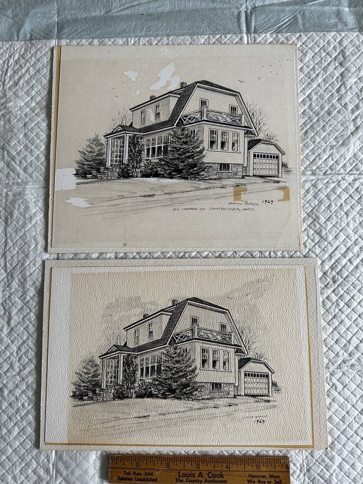 Vintage Architectural Drawing 42 Codman St Dorchester Mass Artist Winnie Bakula