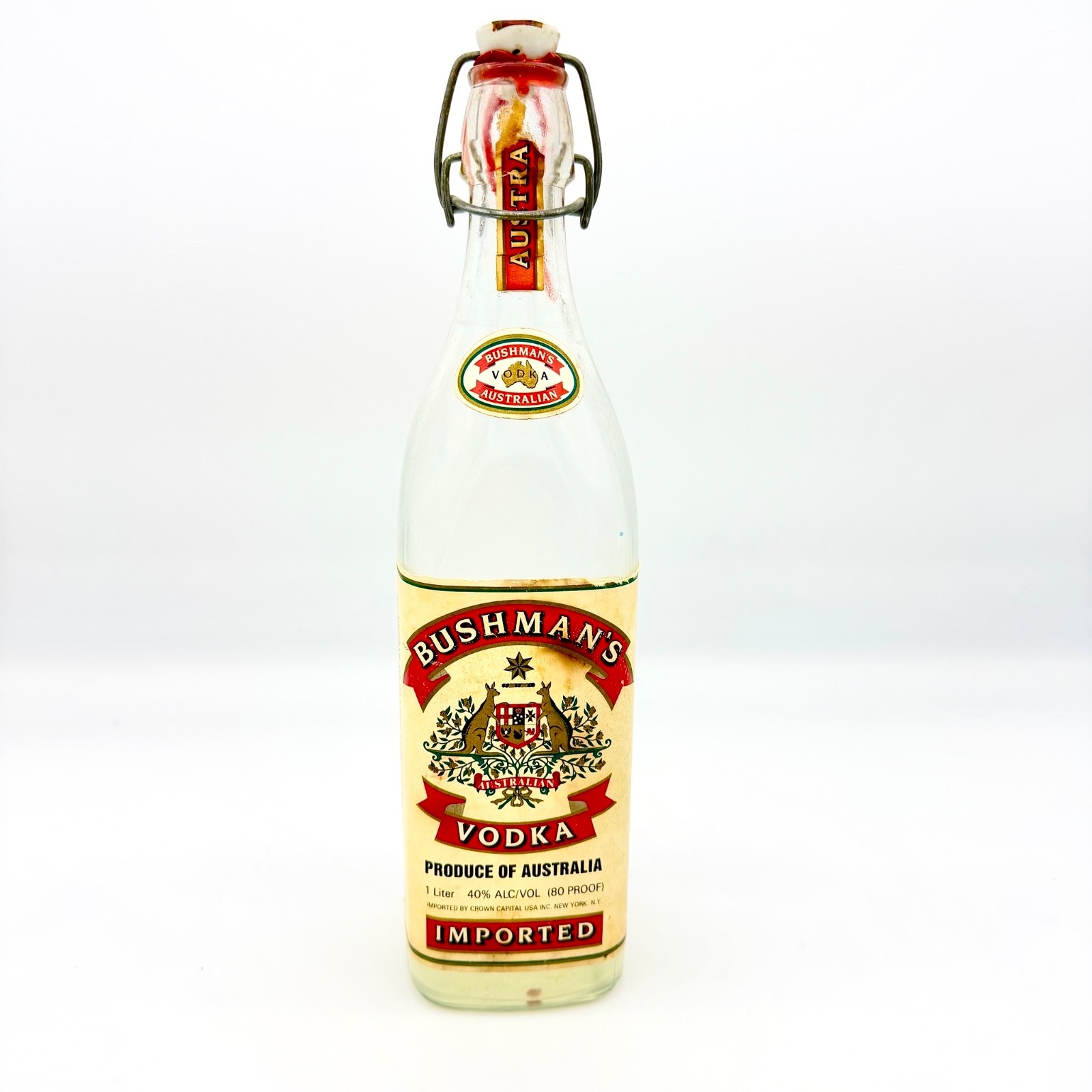 VTG Bushman's Australian Vodka 1L Glass Bottle Swing Top Ceramic Stopper Empty