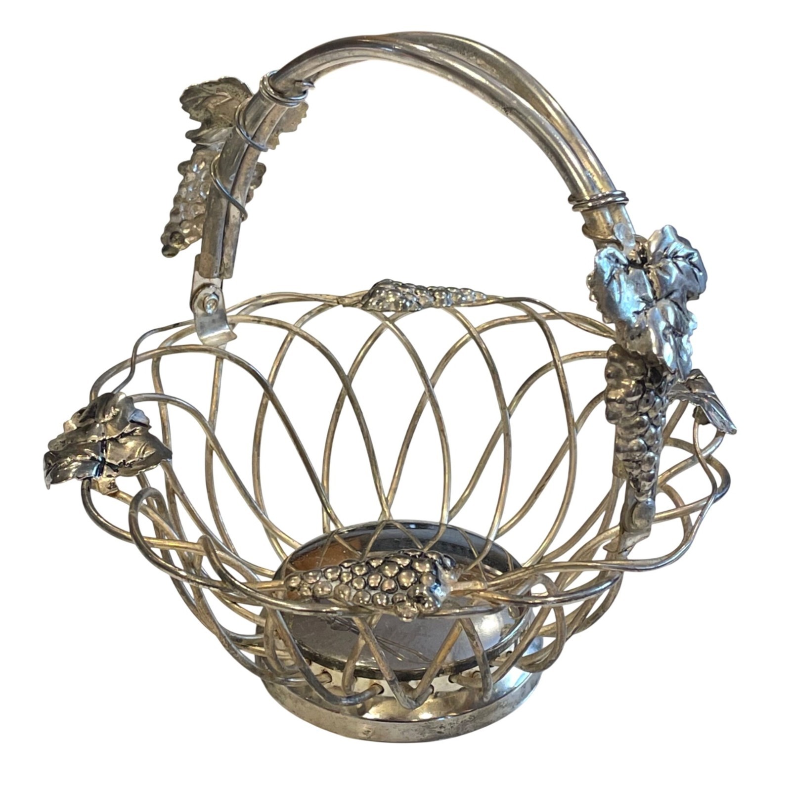 Vintage Godinger Silver Plated Wire Basket With Grape Bunches & Leaves Vinyard