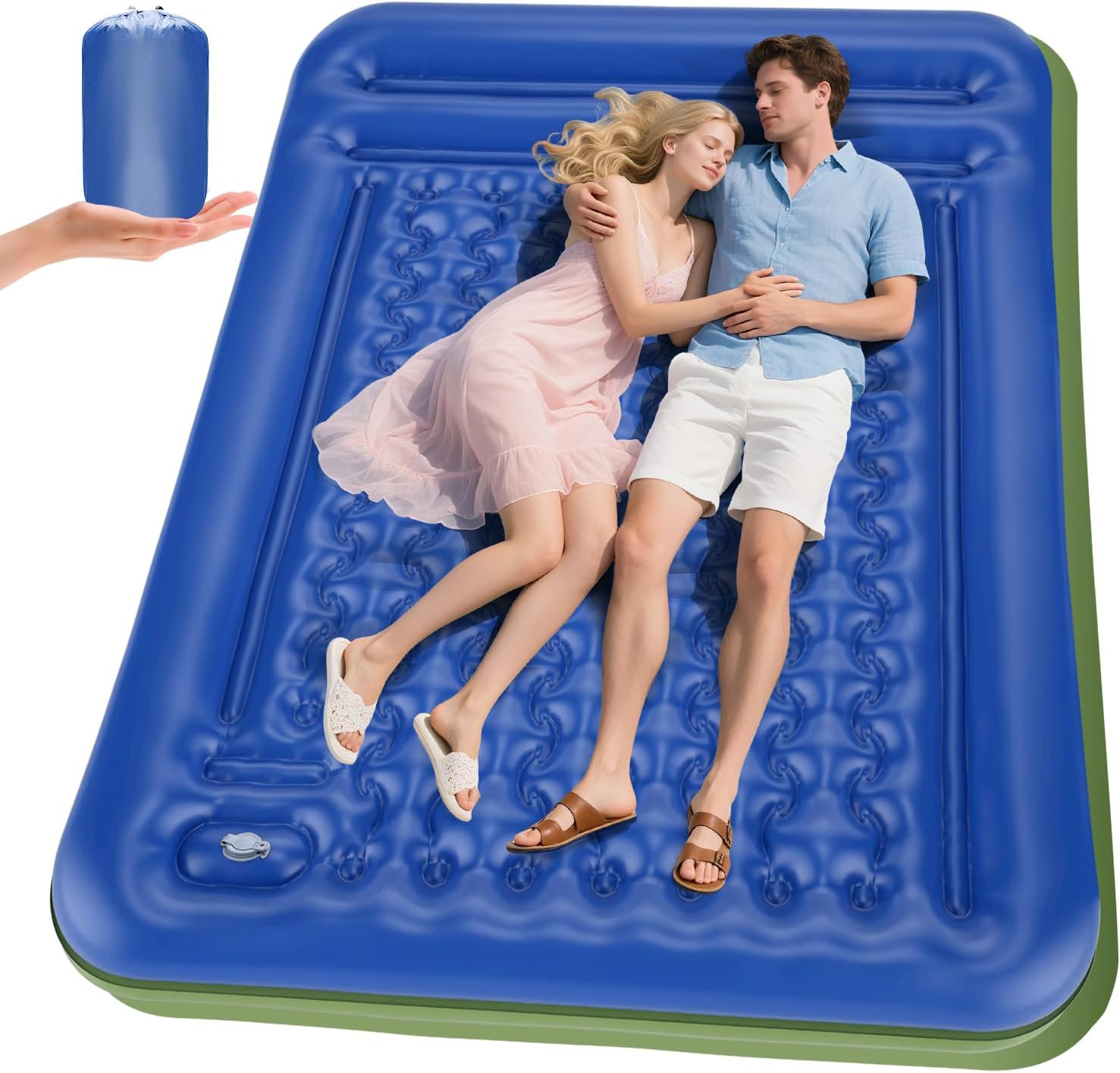Double Sleeping Pad for Camping, Extra Thick 5 Inch Self-Inflating 2 Person Camp