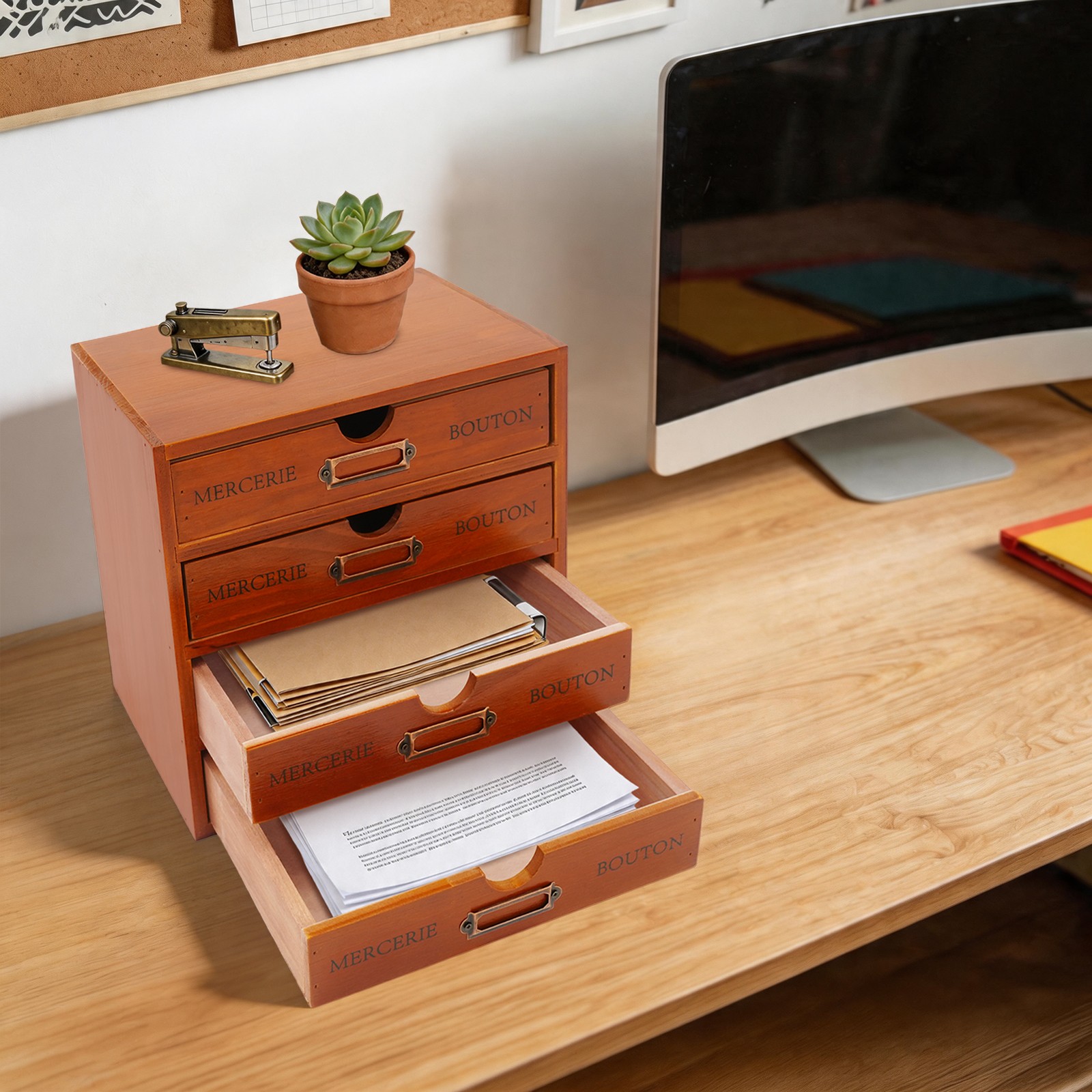 4-Drawer Desk Organizer, Vintage Desk Organizer, Desk Storage Cabinet w/ Drawers