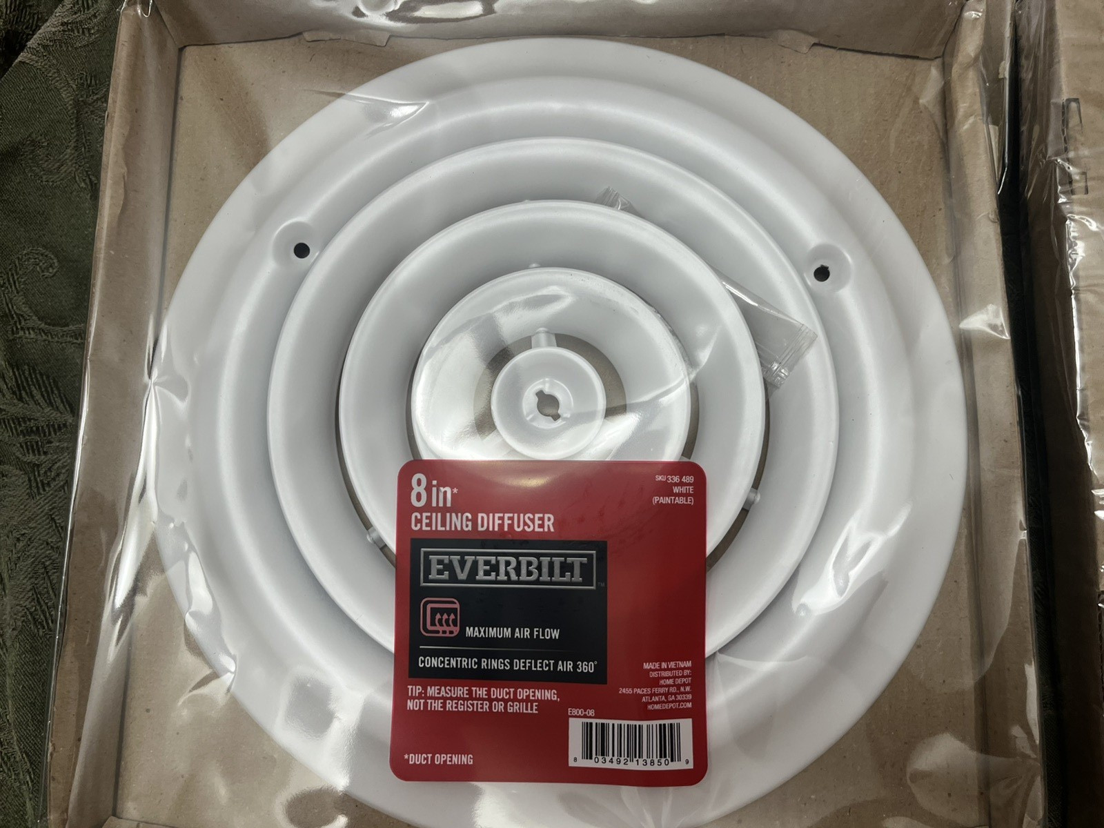 EVERBILT 8''Ceiling Diffuser , Steel Round Powder Coat White Maximum Air Flow