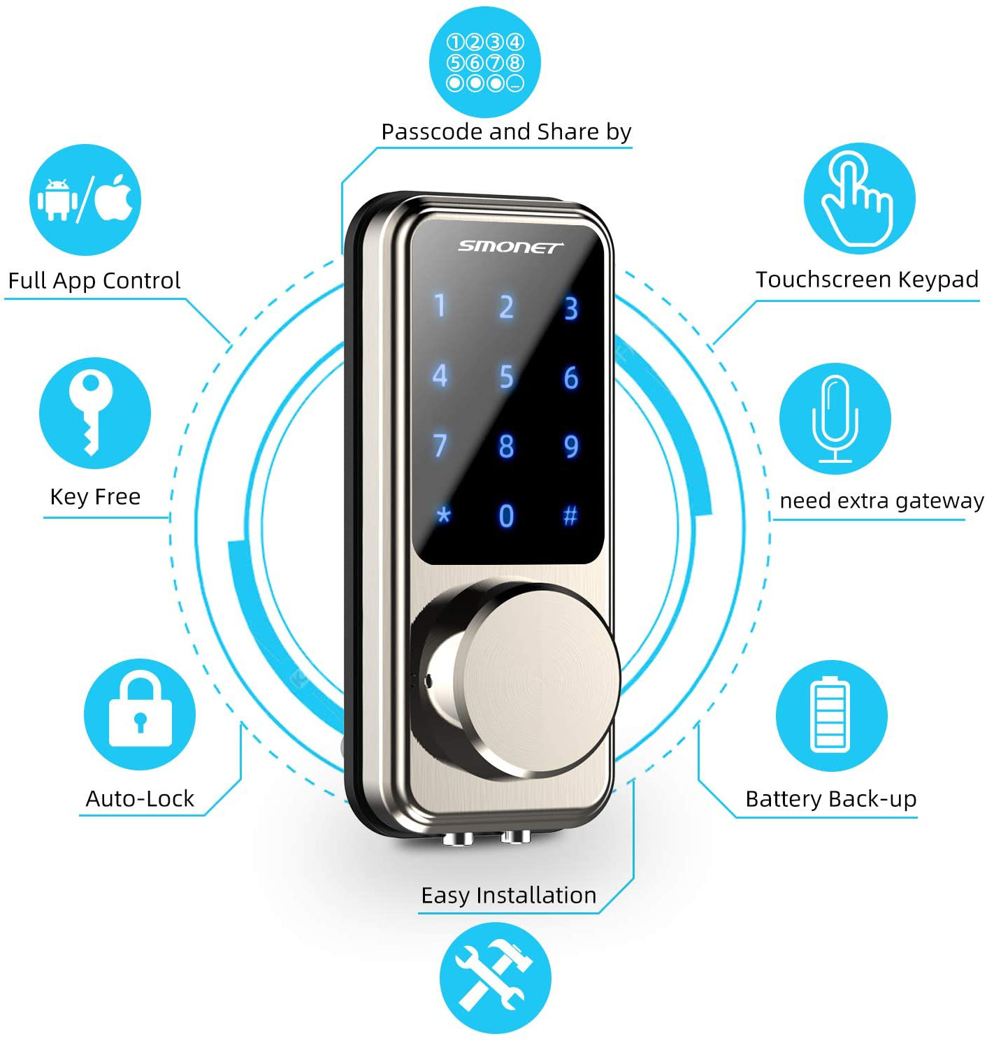 Smart Door Lock Touchscreen Home Security Voice Control Airbnb lock solution