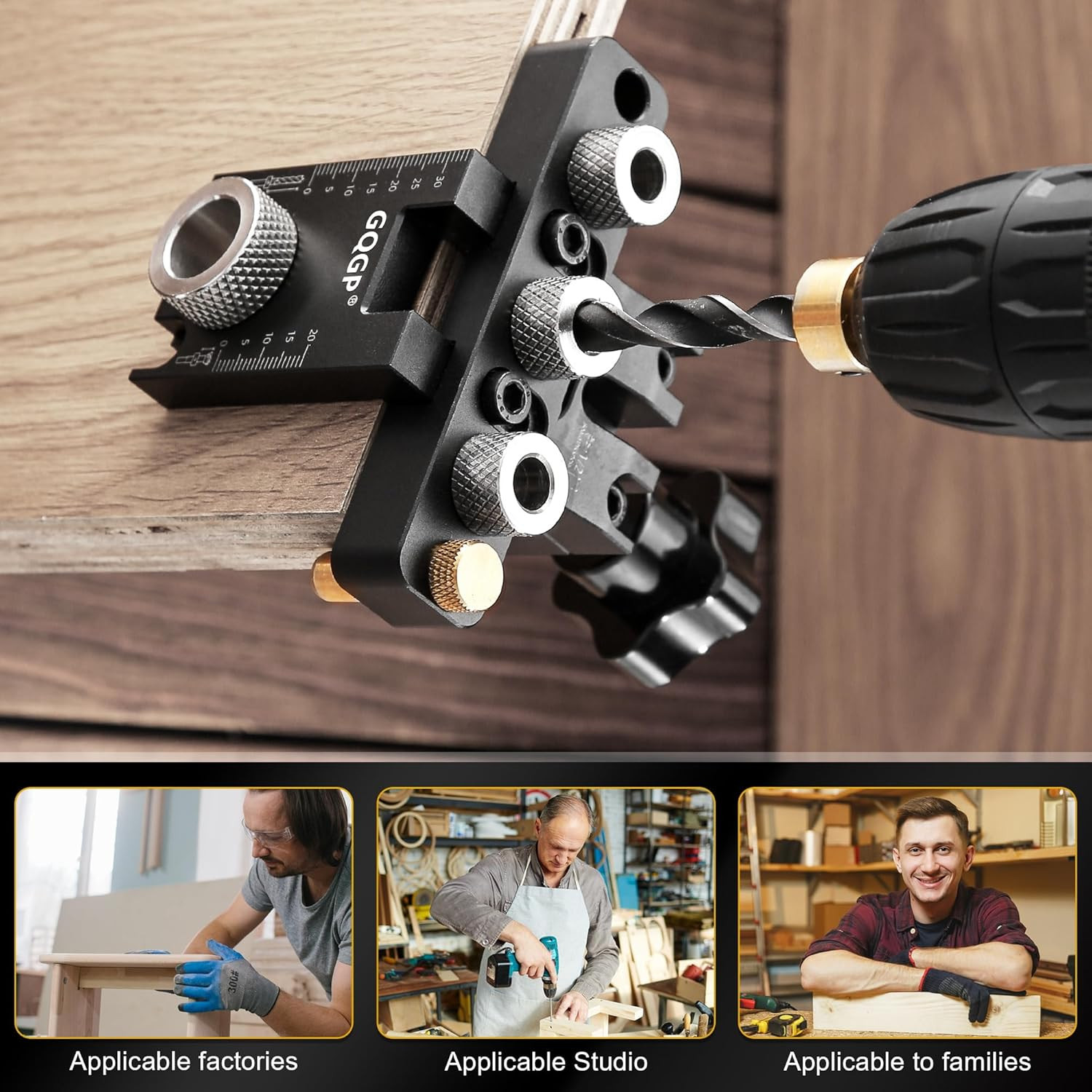 3 in 1 Dowel Jig Drill Kit,Self Centering Doweling Jig,Adjustable Drilling Width