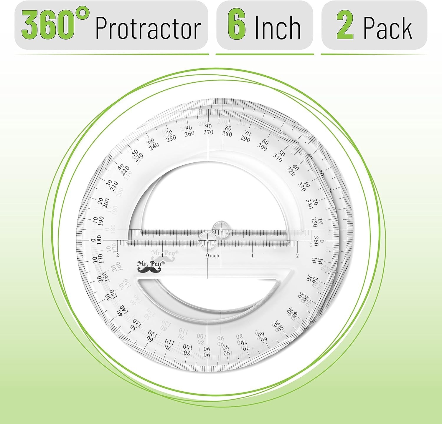 Math Geometry Protractor Set - Two Transparent 360-Degree Tools for Adventures