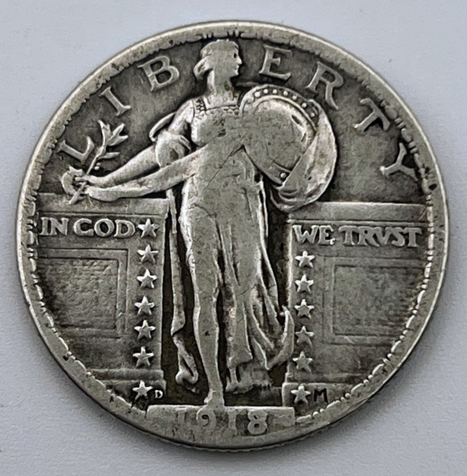 1918-D Standing Liberty Quarter 25 Cents Denver Mint Scarce VF Very Fine