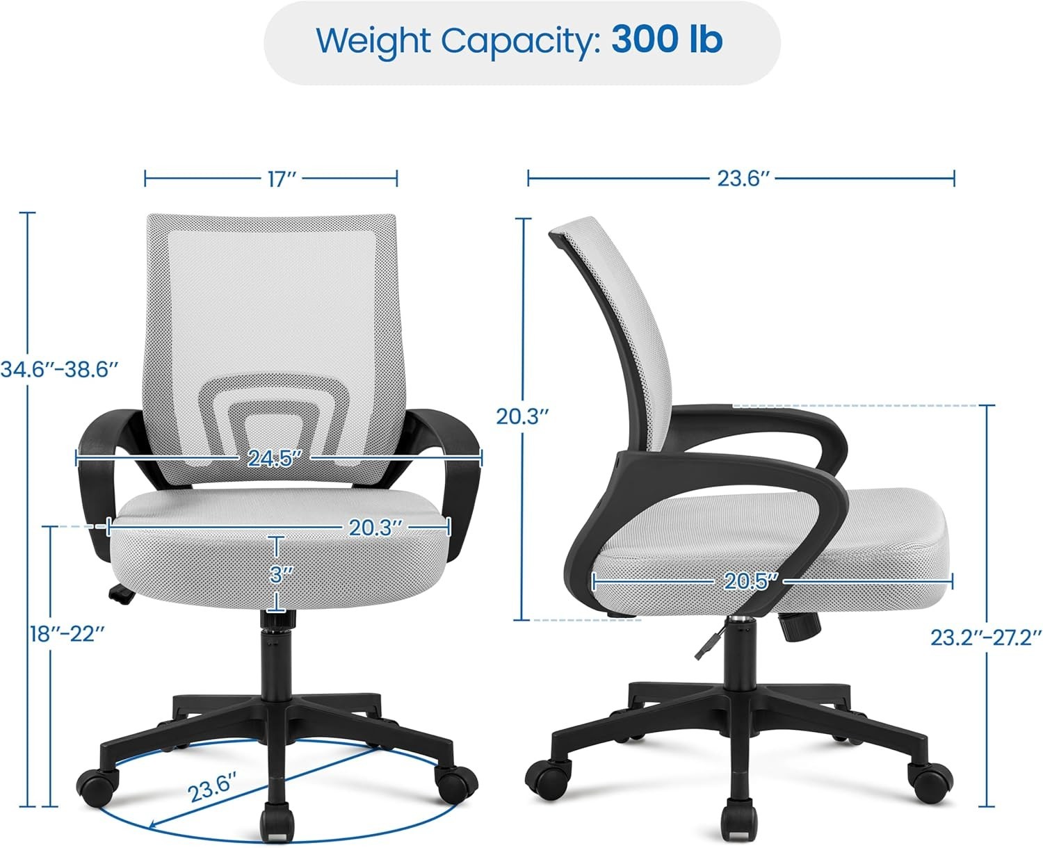 Adjustable Mid Back Computer Chair with Rolling Wheels - Supportive & Stylish