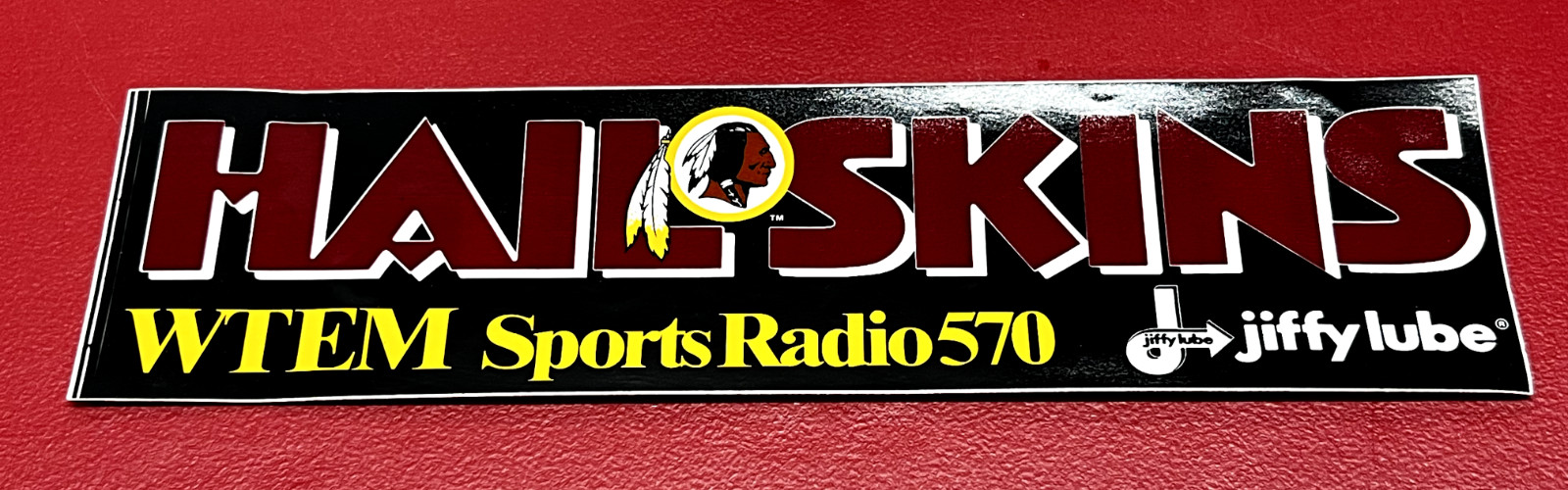 Vintage Washington Redskins "Hail Skins" WTEM Radio Jiffy Lube Bumper Sticker