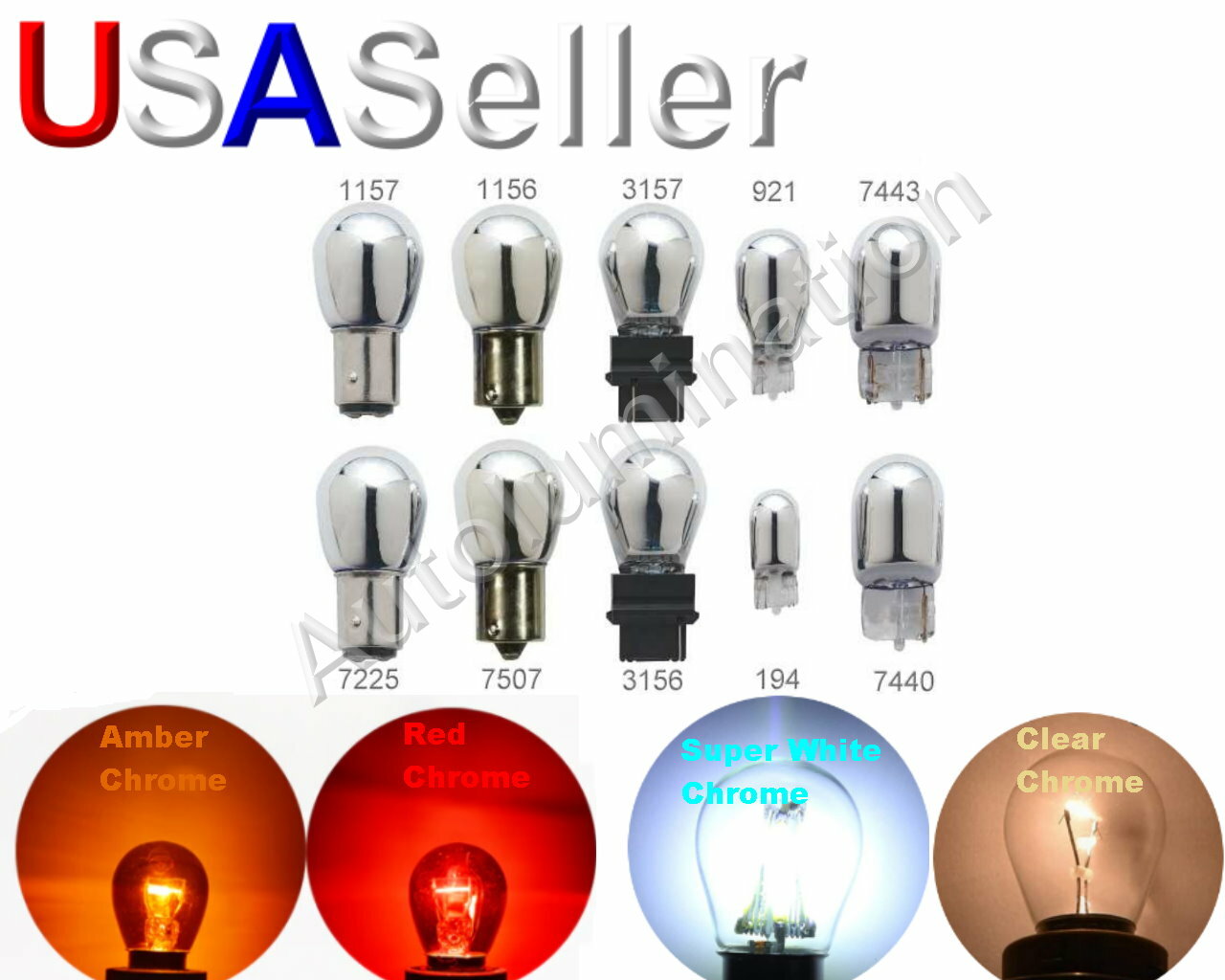 Double Chrome Natural Amber Glass Stealth Silver Vision Bulbs 3157 1157 1156