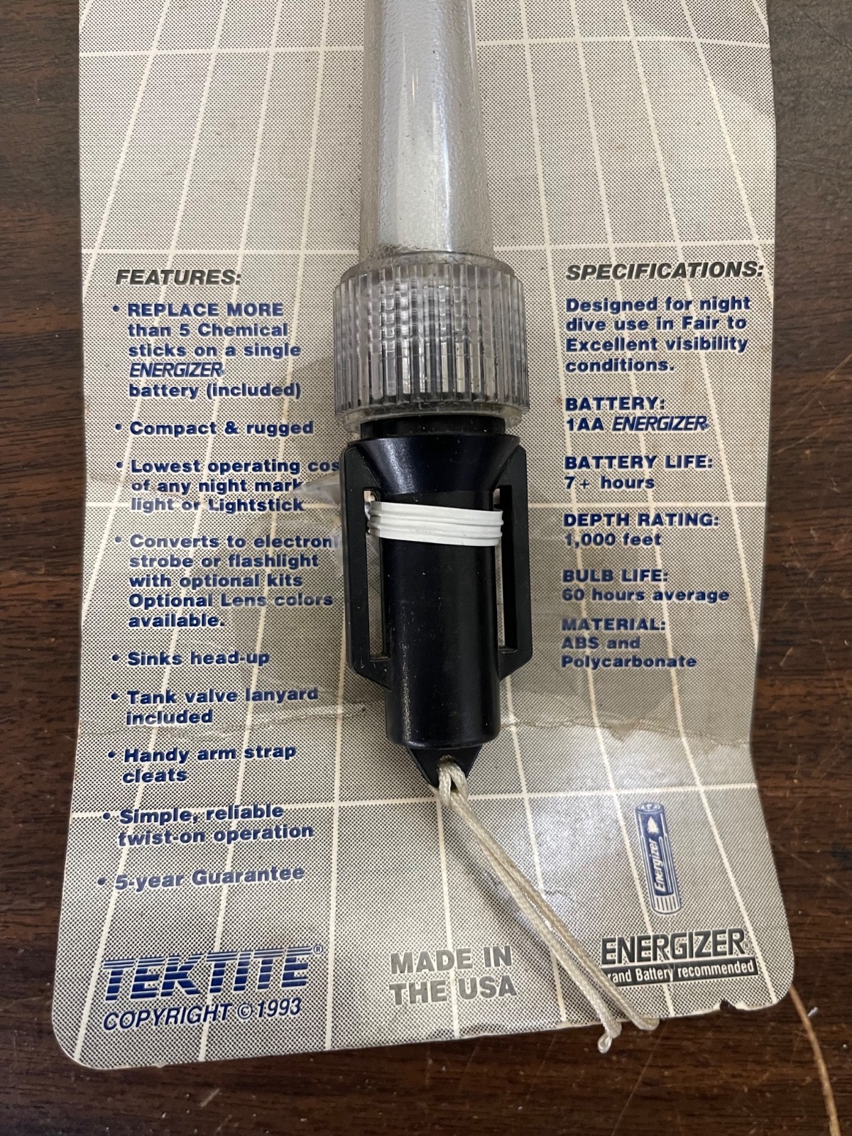 TEKTIE Mark Lite Dive Lightstick Black Handle UNTESTED