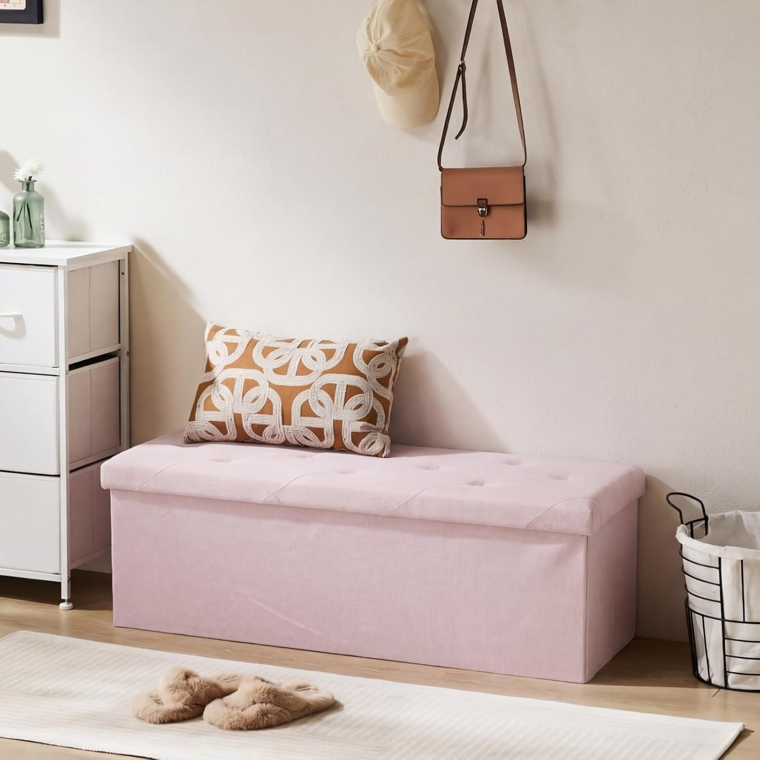 43In Foldable Storage Ottoman Bench, Storage Chest, Large End of Bed Foot Rest S