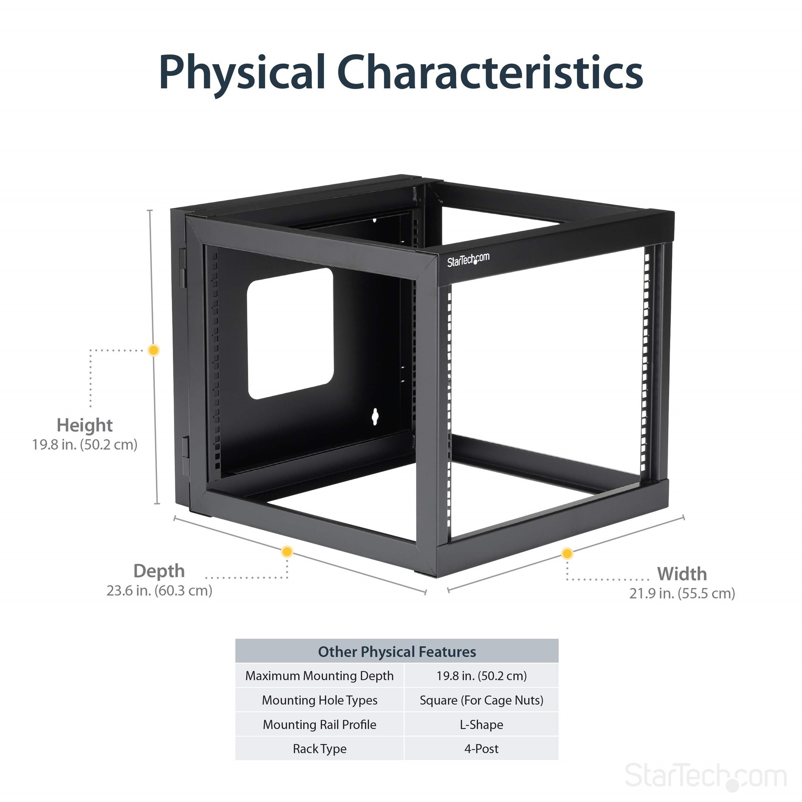 StarTech 8U 22in Depth Hinged Open Frame Wall Mount Server Rack