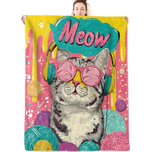 Cool Flannel Blanket Gifts for Pet Lover,60x50inch,Colorful Pop 60x50 Inch Cat