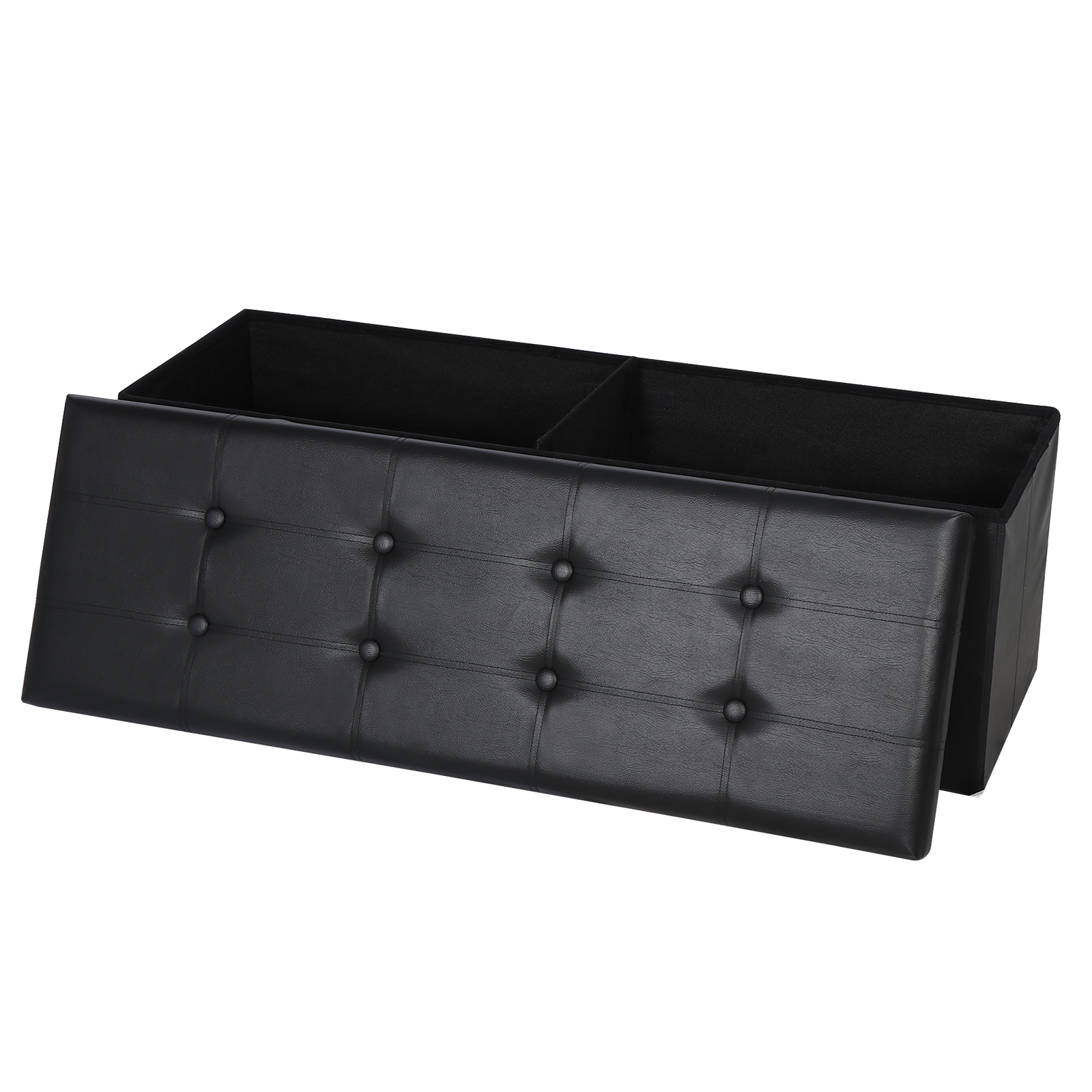 43'' Storage Ottoman Bench PVC Leather Foldable Footrest Stool w/ Divider Black