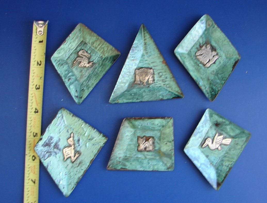 VTG Vicky Industria Peruana Vintage Copper & 925 Sterling Silver 6 Plates Mayan