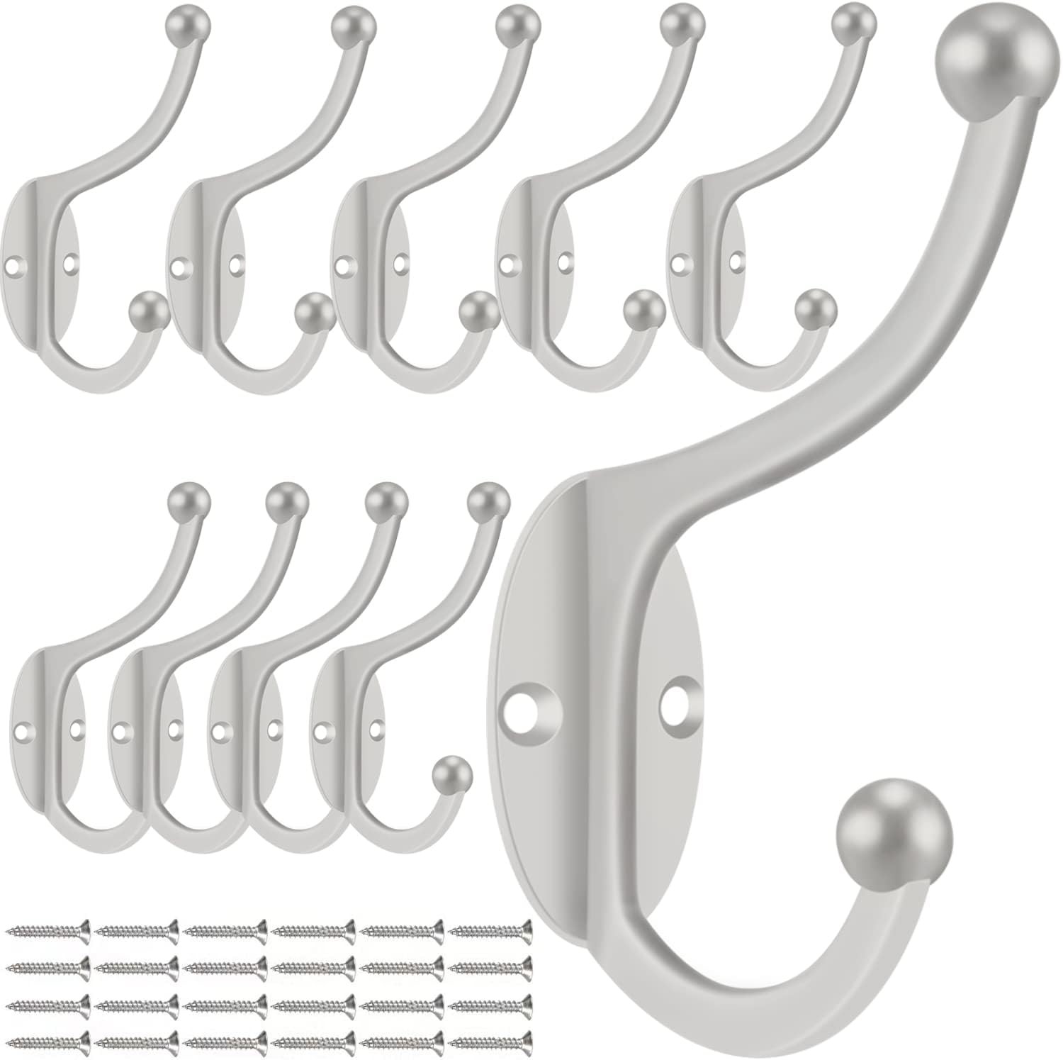 ZEYU Wall Hooks, 10Pcs Coat Hooks Hardware Towel for Silvery