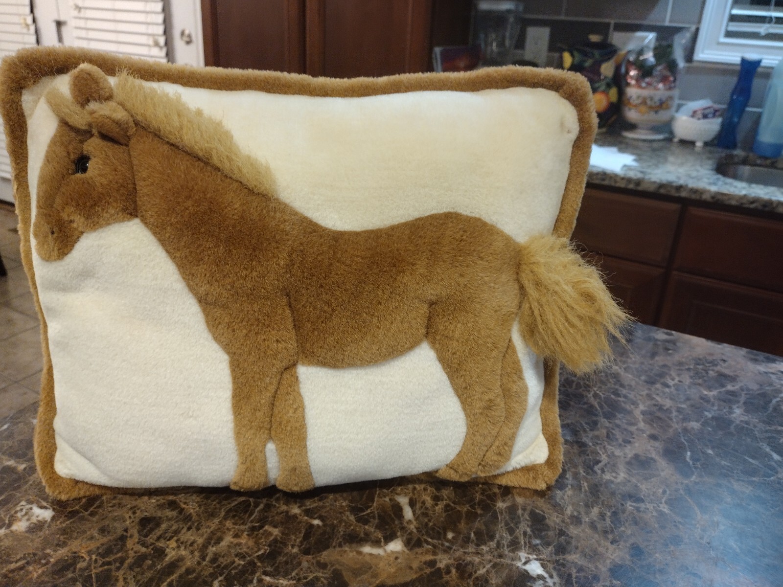 Horse Equestrian Pillow Cream & Brown Length 14" Width 15"